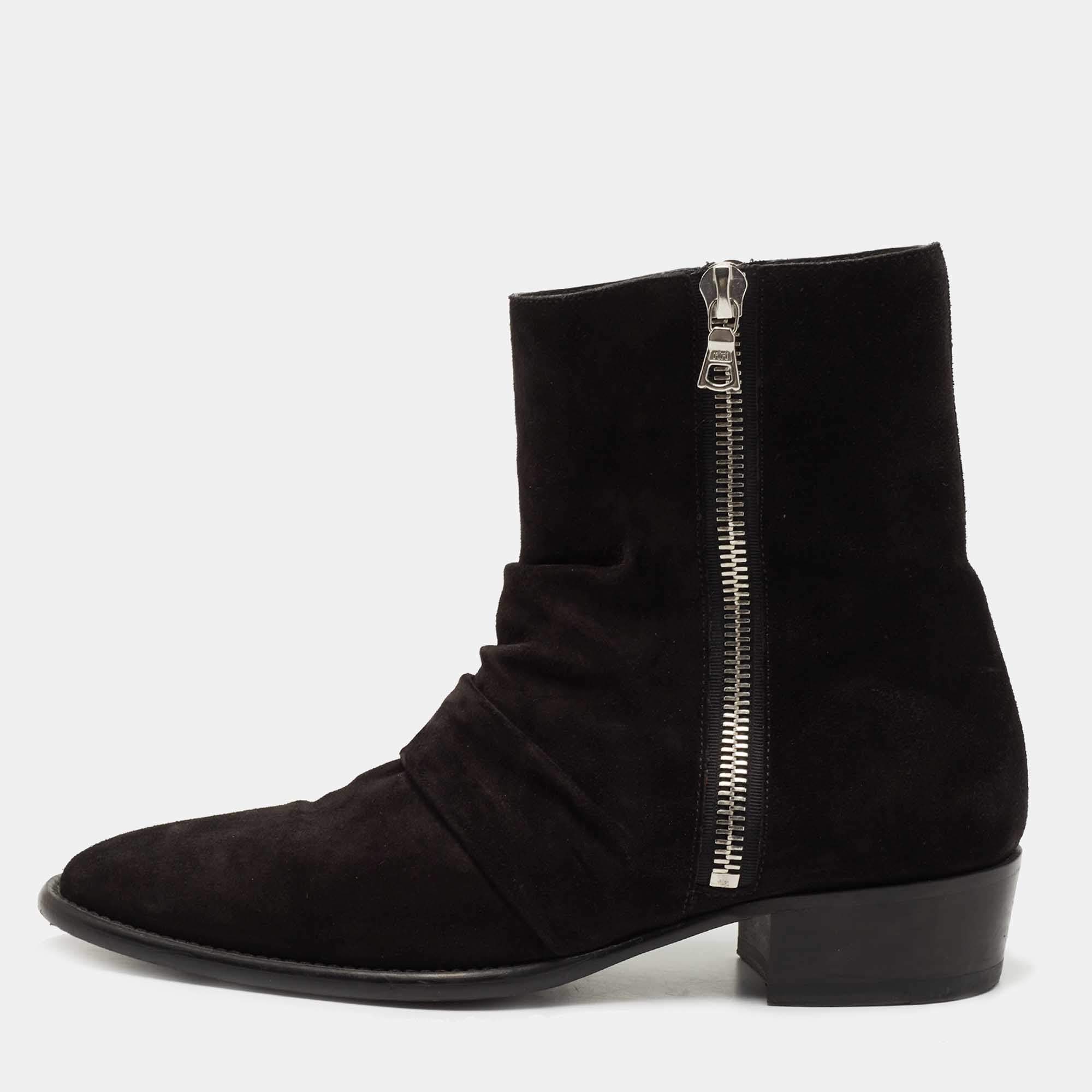 Amiri Black Pleated Suede Ankle Boots Size 42