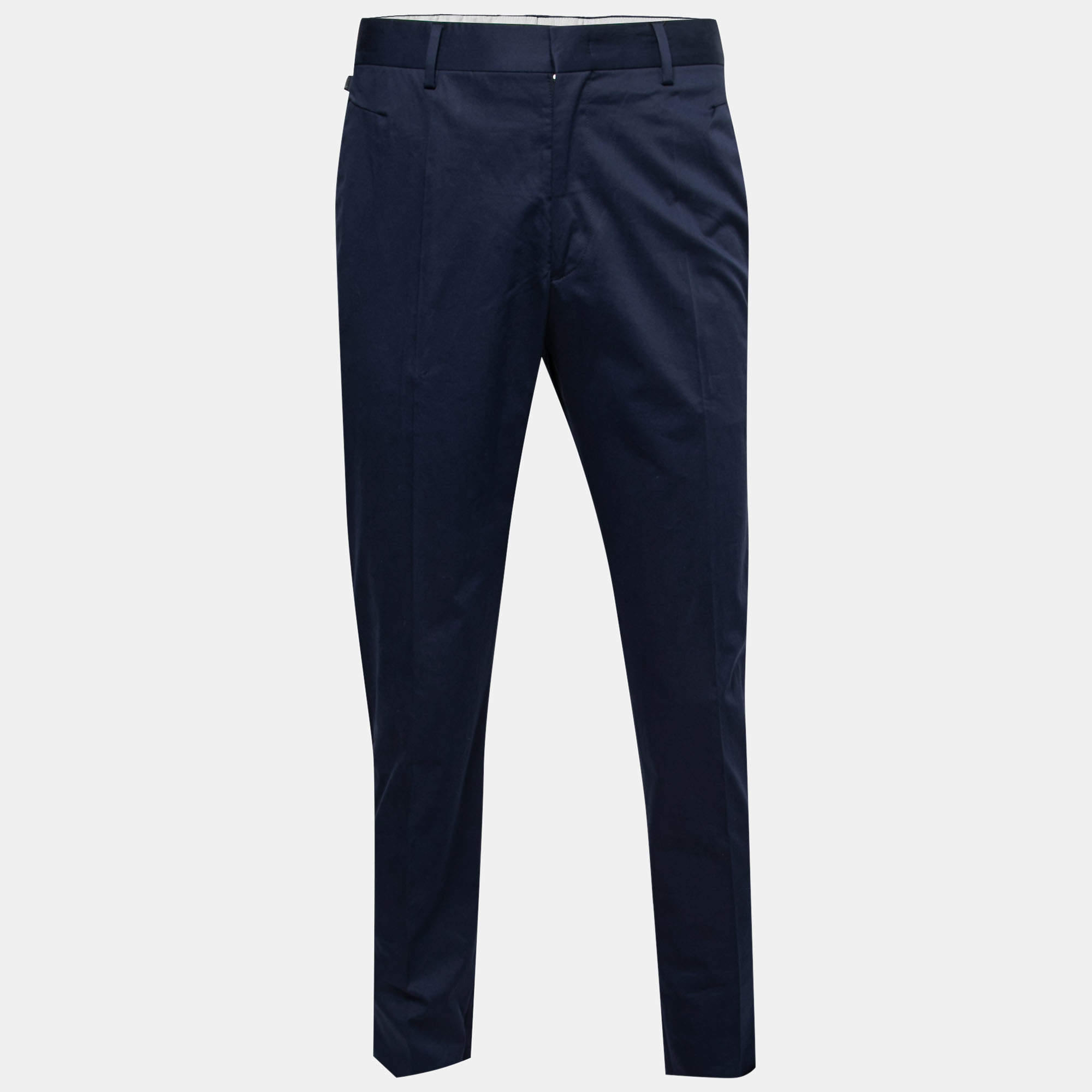 مملوكة مسبقًا Armani Collezioni Navy Blue Cotton Regular Fit Trousers XXL Waist 37"