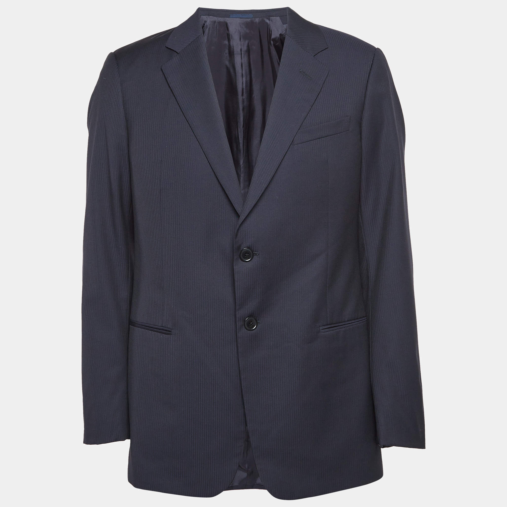 Armani Collezioni Navy Blue Stripe Patterned Wool Tailored Blazer XL