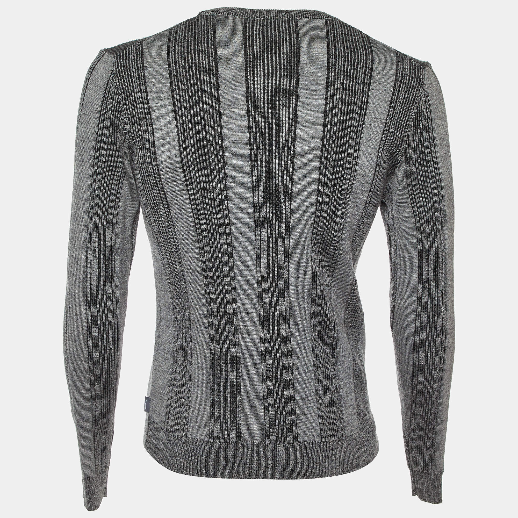 Armani Collezioni Grey Striped Wool Knit Sweater M Armani