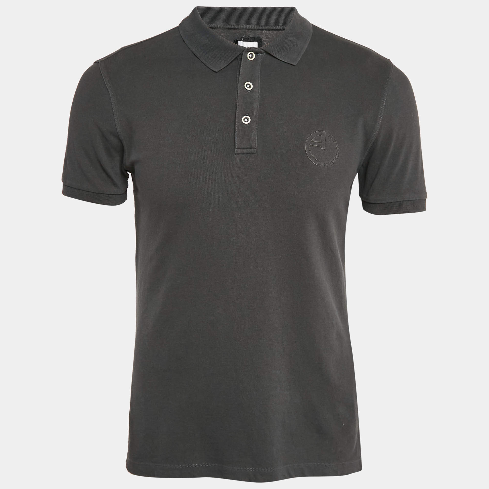 Pre Owned Armani Collezioni Grey Logo Embroidered Cotton Pique Polo T-Shirt L