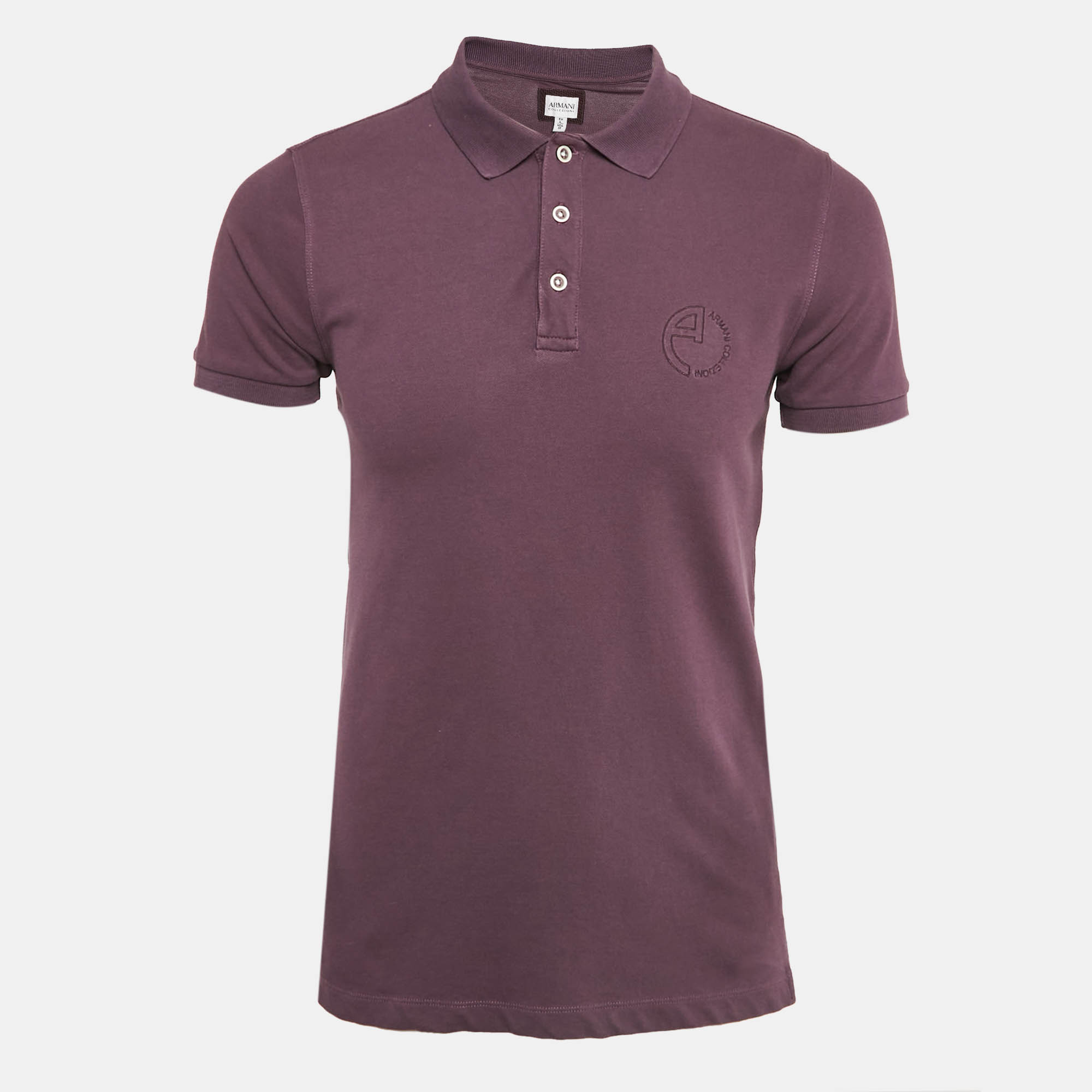 Pre Owned Armani Collezioni Purple Logo Embroidery Cotton Pique Polo T-Shirt L
