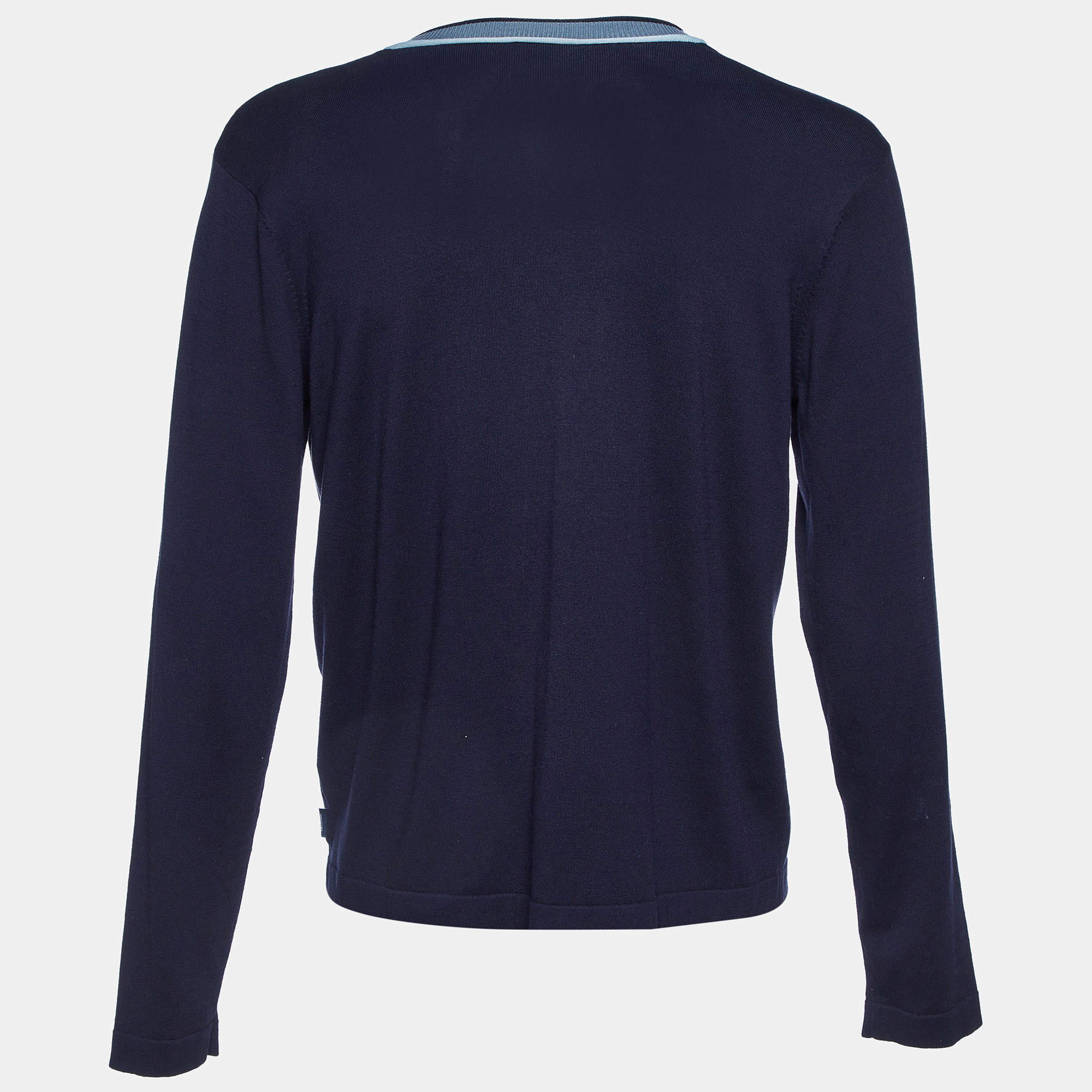 Armani Collezioni Grey Striped Wool Knit Sweater M Armani