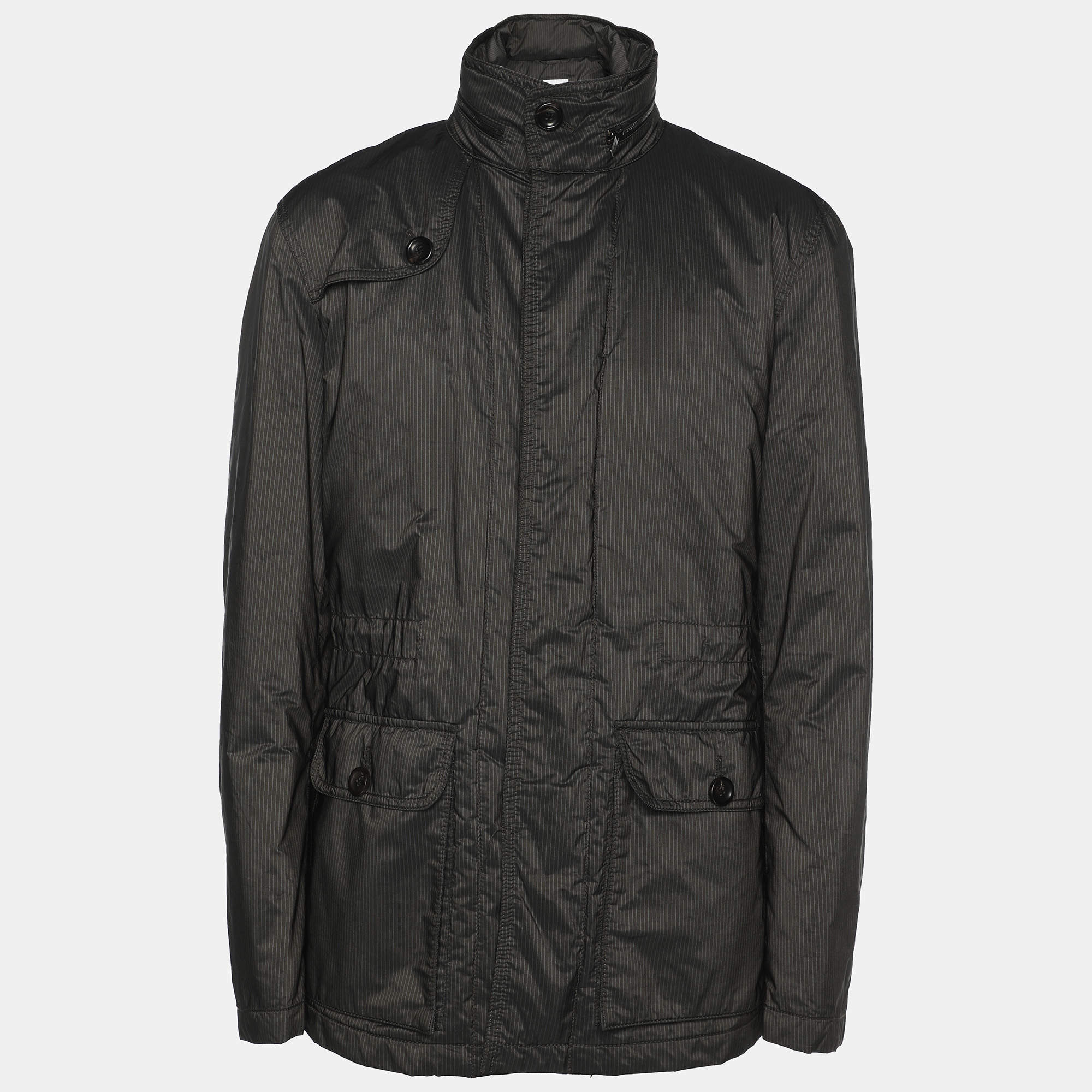 Armani Collezioni Dark Grey Stiped Nylon Zip-Up Jacket XXL