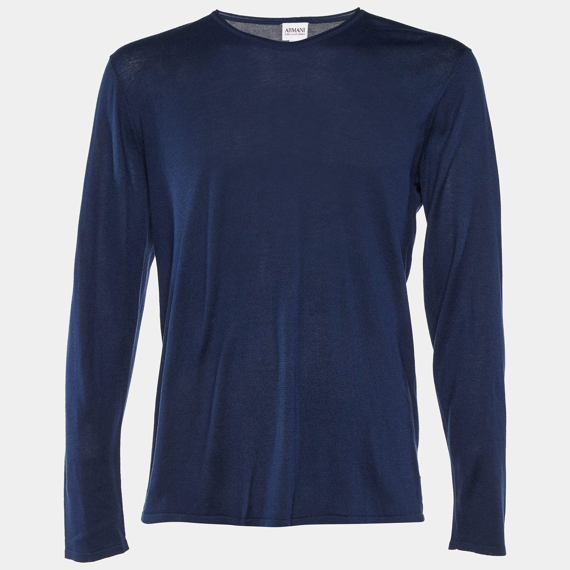 Armani Collezioni Navy Blue Silk & Camel Knit V-Neck Sweater M