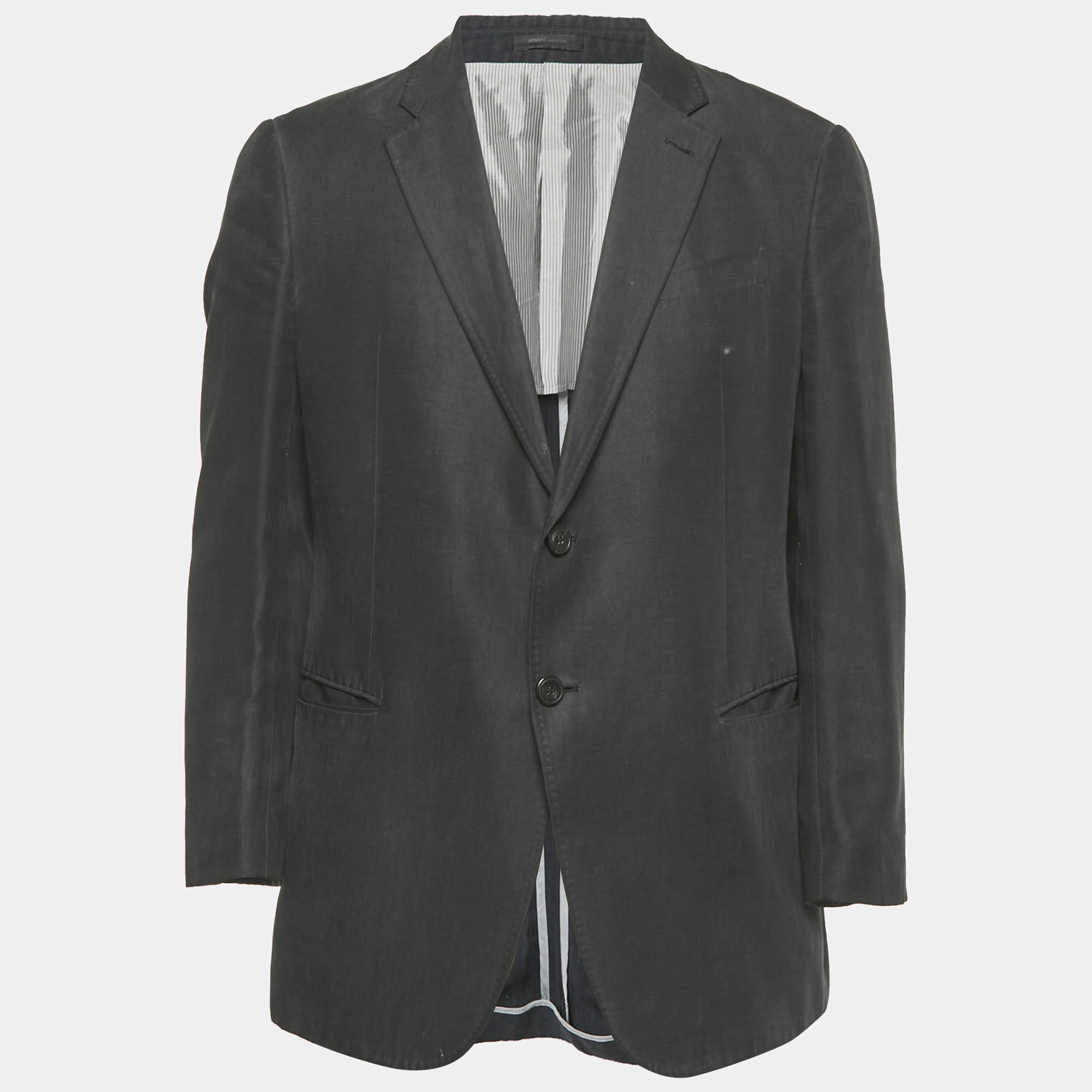 Armani Collezioni Navy Blue Linen Blend Regular Fit Blazer L