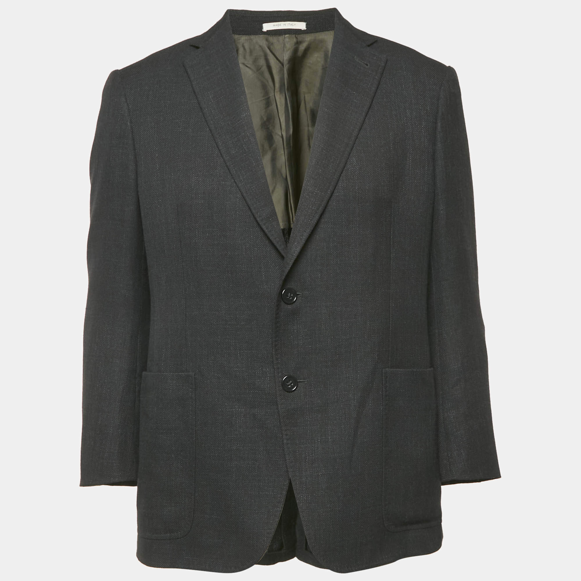 Armani Collezioni Black Linen Blend Sartorial Deco Blazer L