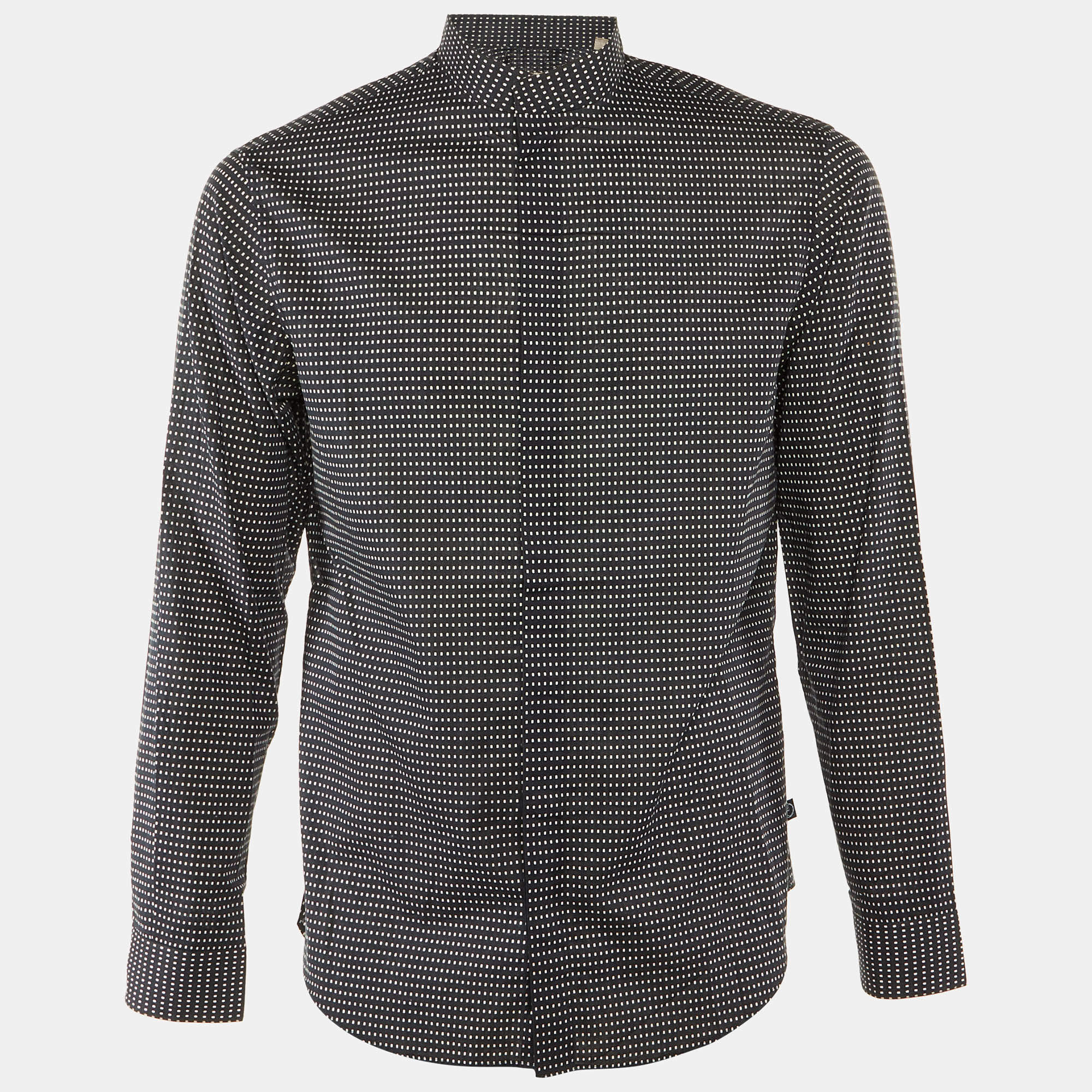 Pre Owned Armani Collezioni Midnight Blue Dotted Cotton Mandarin Collar Shirt M