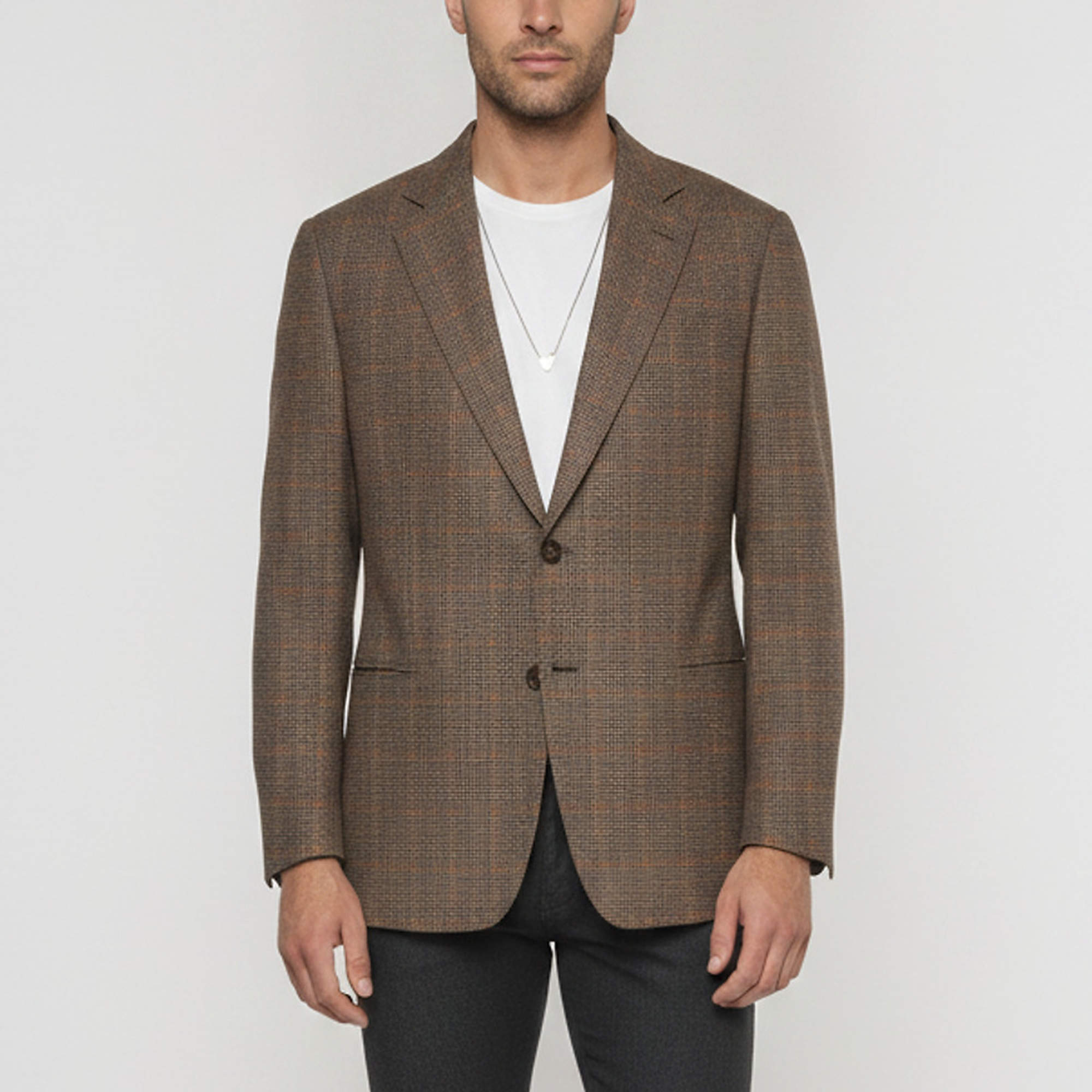 Pre Owned Armani Collezioni Brown Checkered Wool Single Breasted Blazer XS