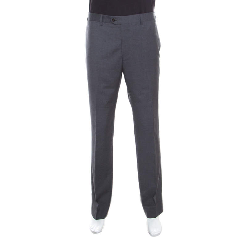 Armani Collezioni Grey Wool Tailored Trousers 4XL 