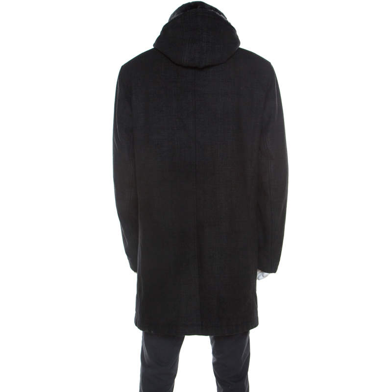 Armani Collezioni Black Faux Leather Shearling Lined Hooded