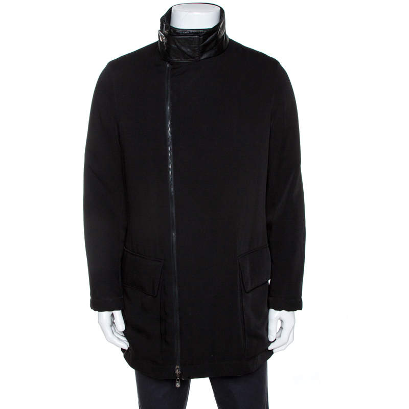 Pre Owned Armani Collezioni Black Zip Front Coat M