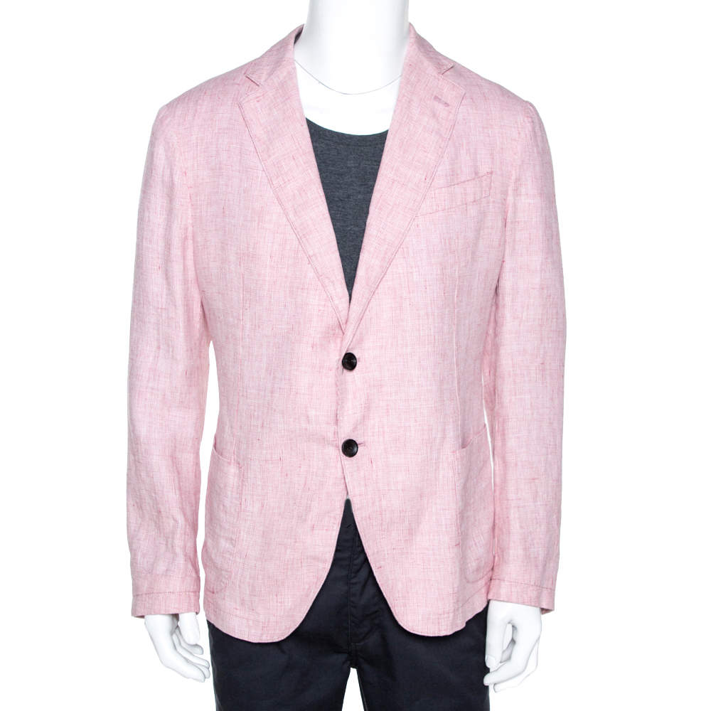 Pre Owned Armani Collezioni Light Pink Melange Linen Two Buttoned Blazer 3XL