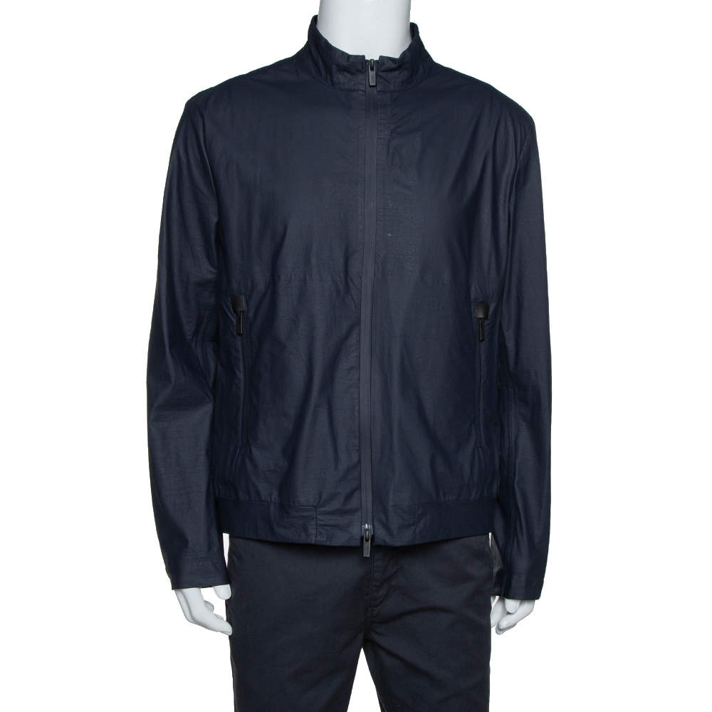 Armani Collezioni Navy Blue Water Repellent Zip Front Jacket XXL