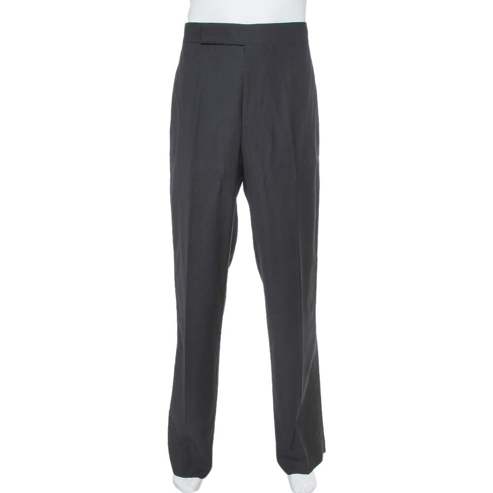 Pre Owned Armani Collezioni Black Wool Side Stripe Detail Straight Leg Trousers 4XL