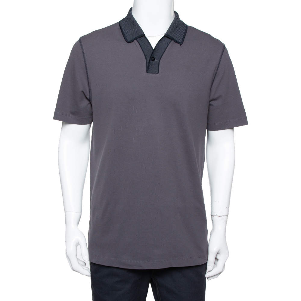 Armani Collezioni Dark Grey Cotton Contrast Collar Detail Polo T-Shirt XXL