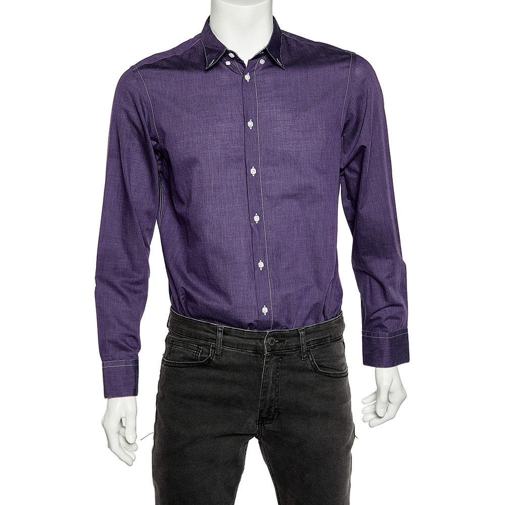 Pre Owned Armani Collezioni Purple Cotton Button Front Shirt M