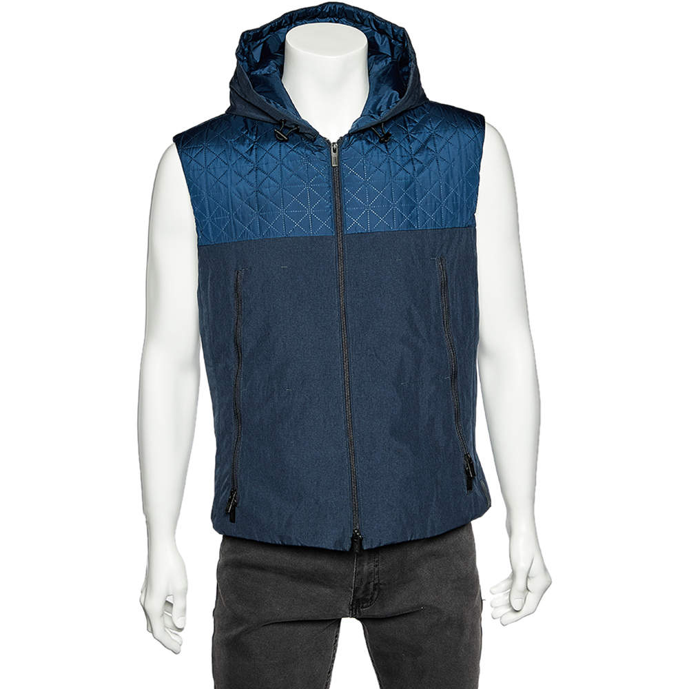 Pre Owned Armani Collezioni Blue Synthetic Hooded Sleeveless Vest L