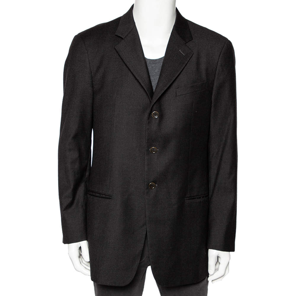 Pre Owned Armani Collezioni Charcoal Grey Wool & Cashmere Button Front Blazer XL