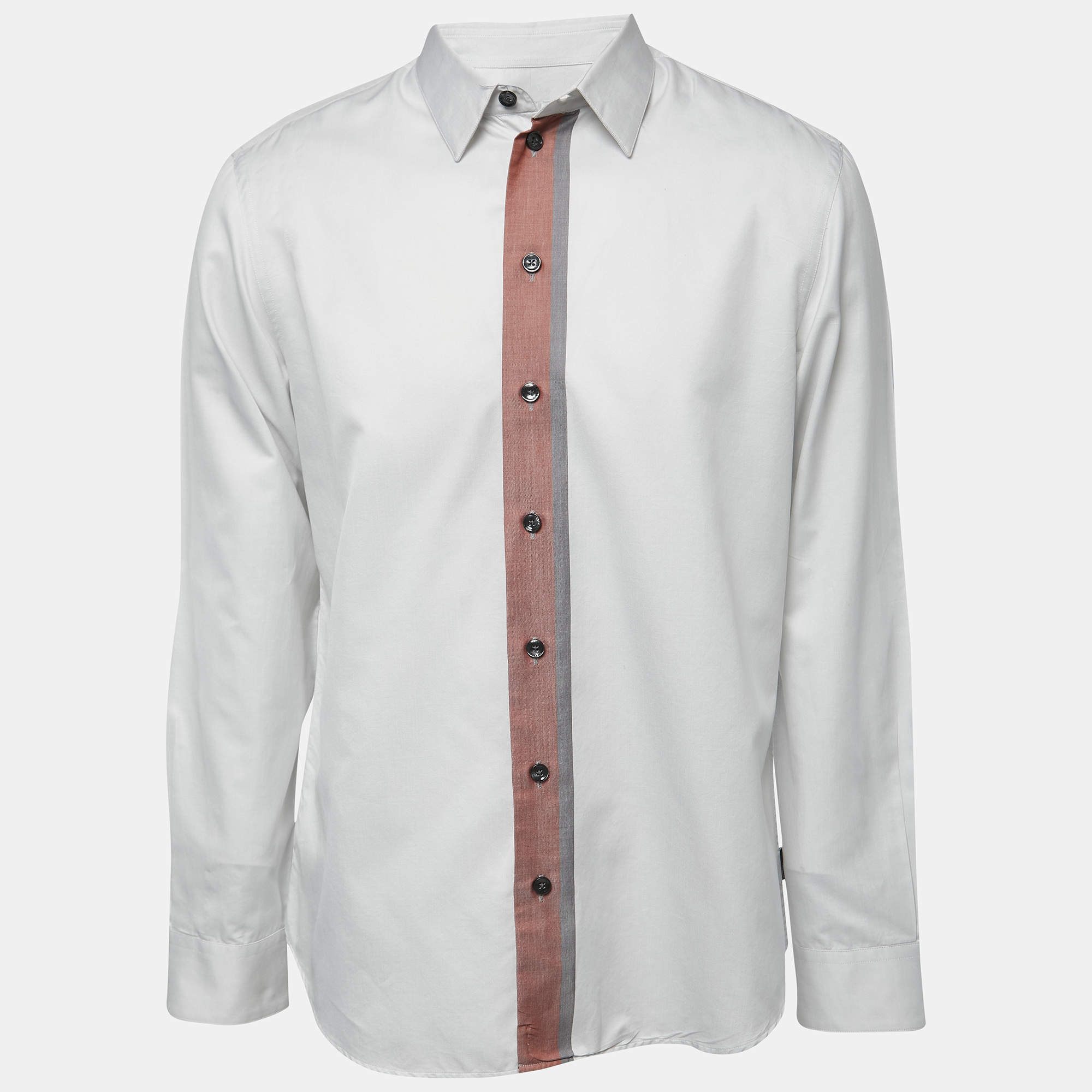 Armani Collezioni Grey Cotton Button Front Full Sleeve Shirt L