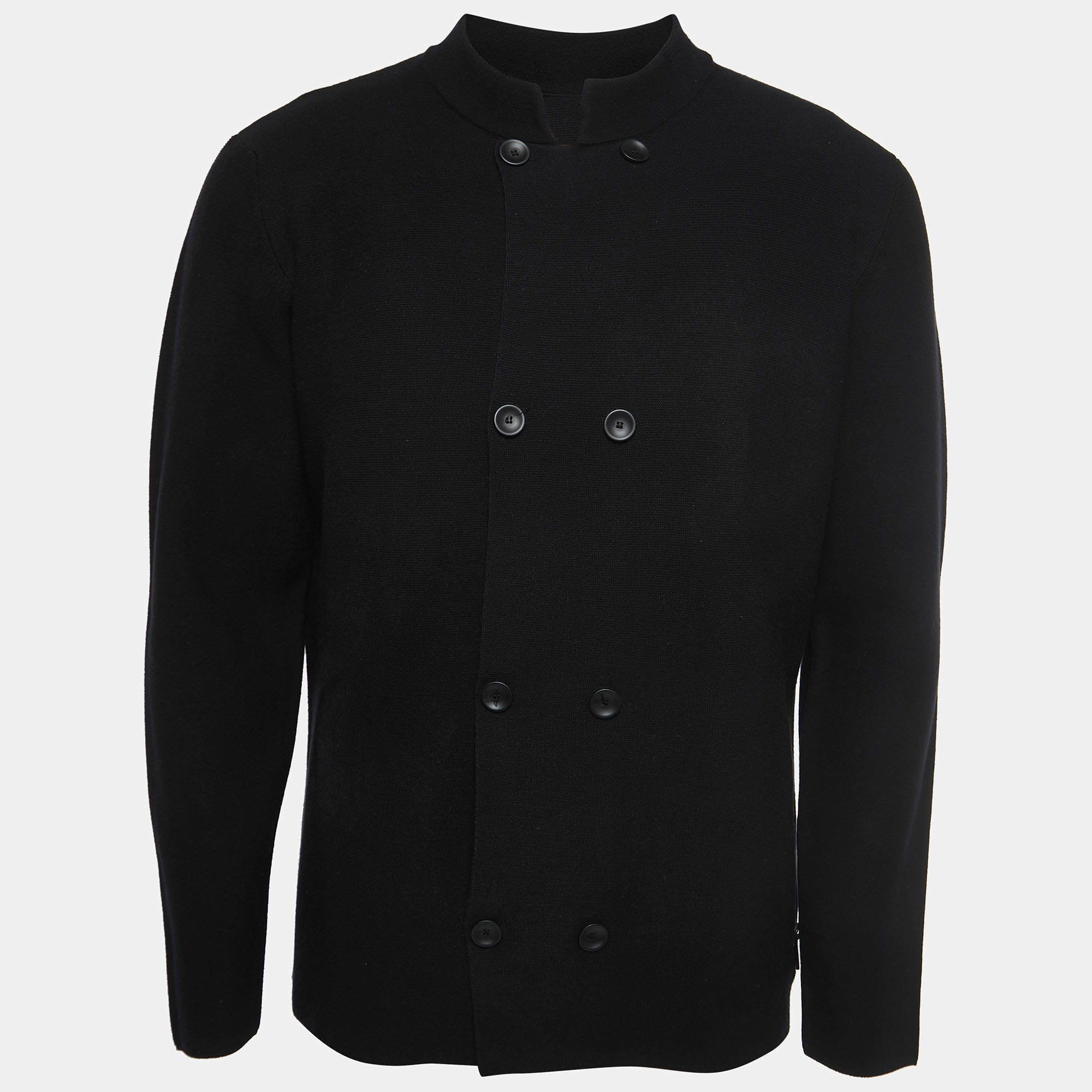 Pre Owned Armani Collezioni Black Knit Double Breasted Shirt XL