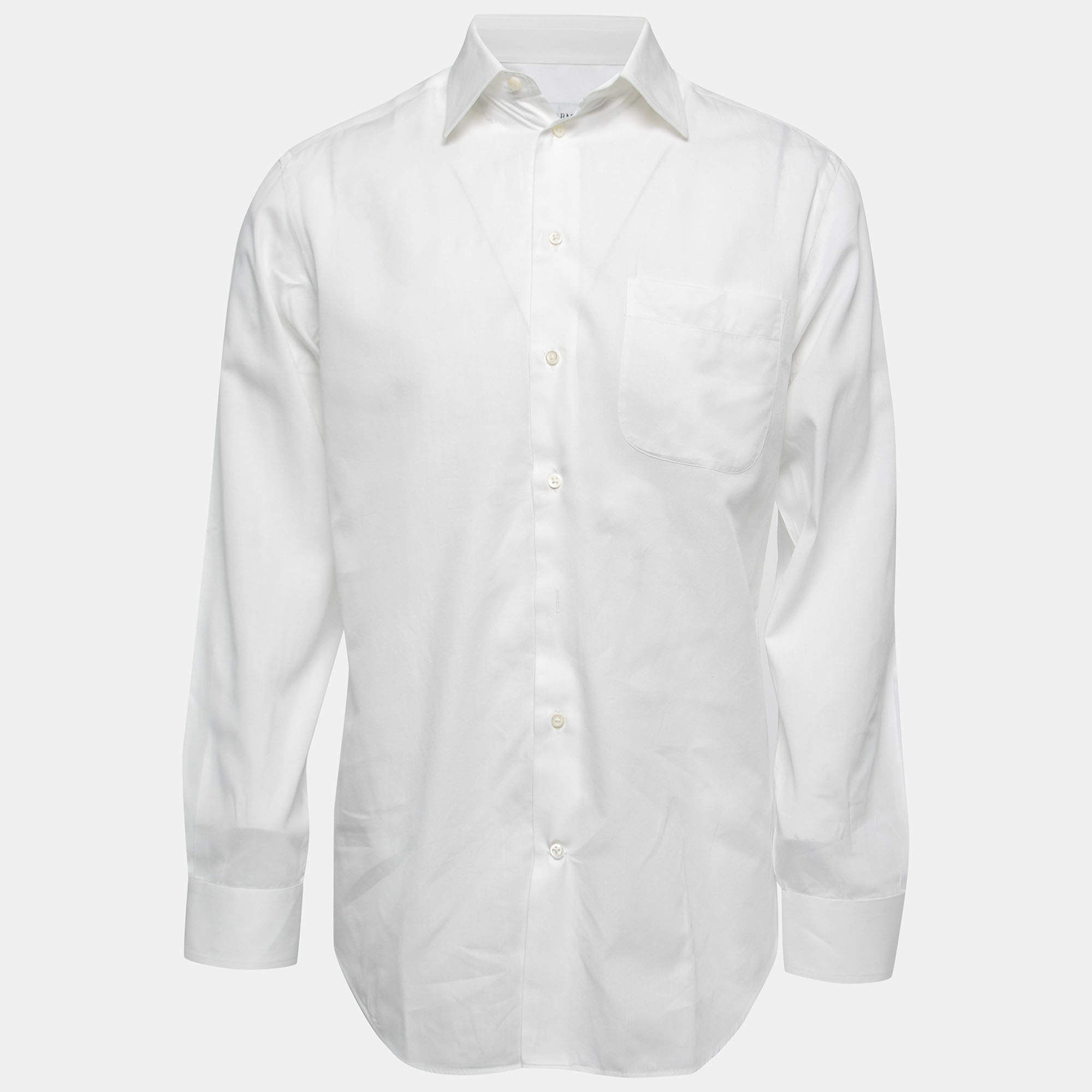 Armani Collezioni White Cotton Button Front Full Sleeve Shirt M