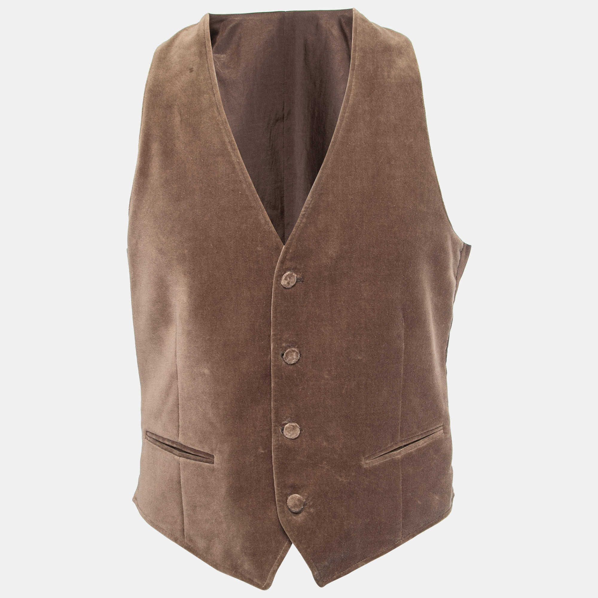 Pre Owned Armani Collezioni Brown Velvet Single Breasted Vest M