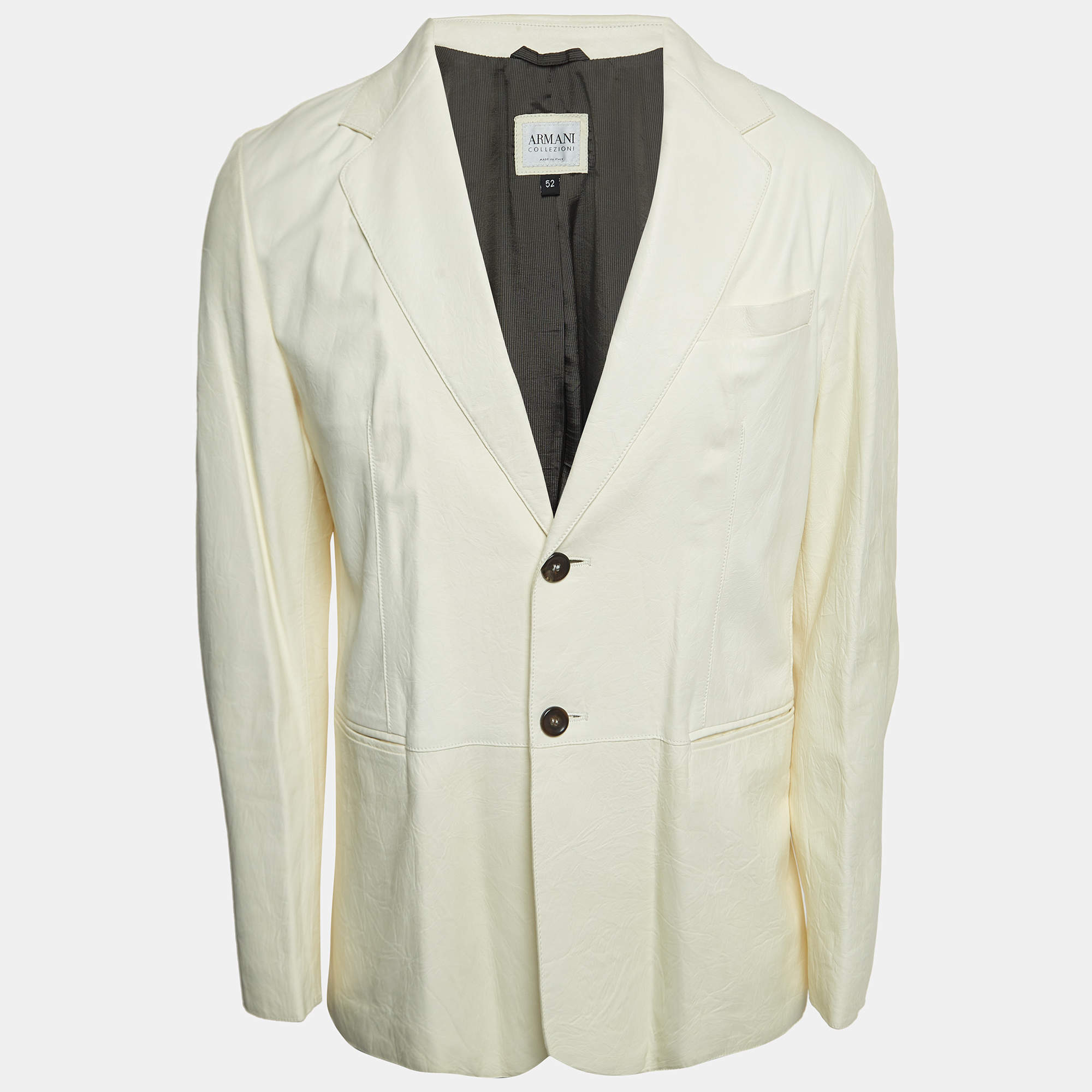 Pre Owned Armani Collezioni White Leather Buttoned Jacket XL