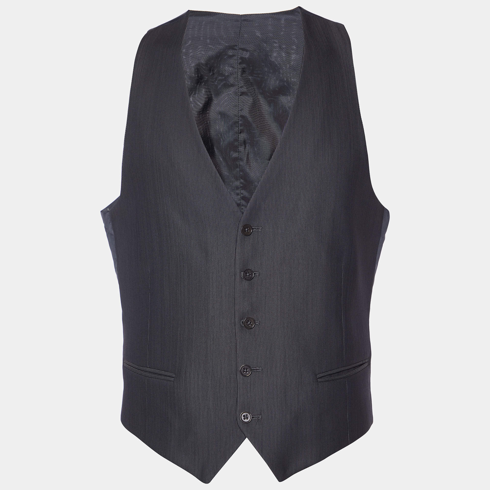 Armani Collezioni Grey Striped Wool Blend Vest L