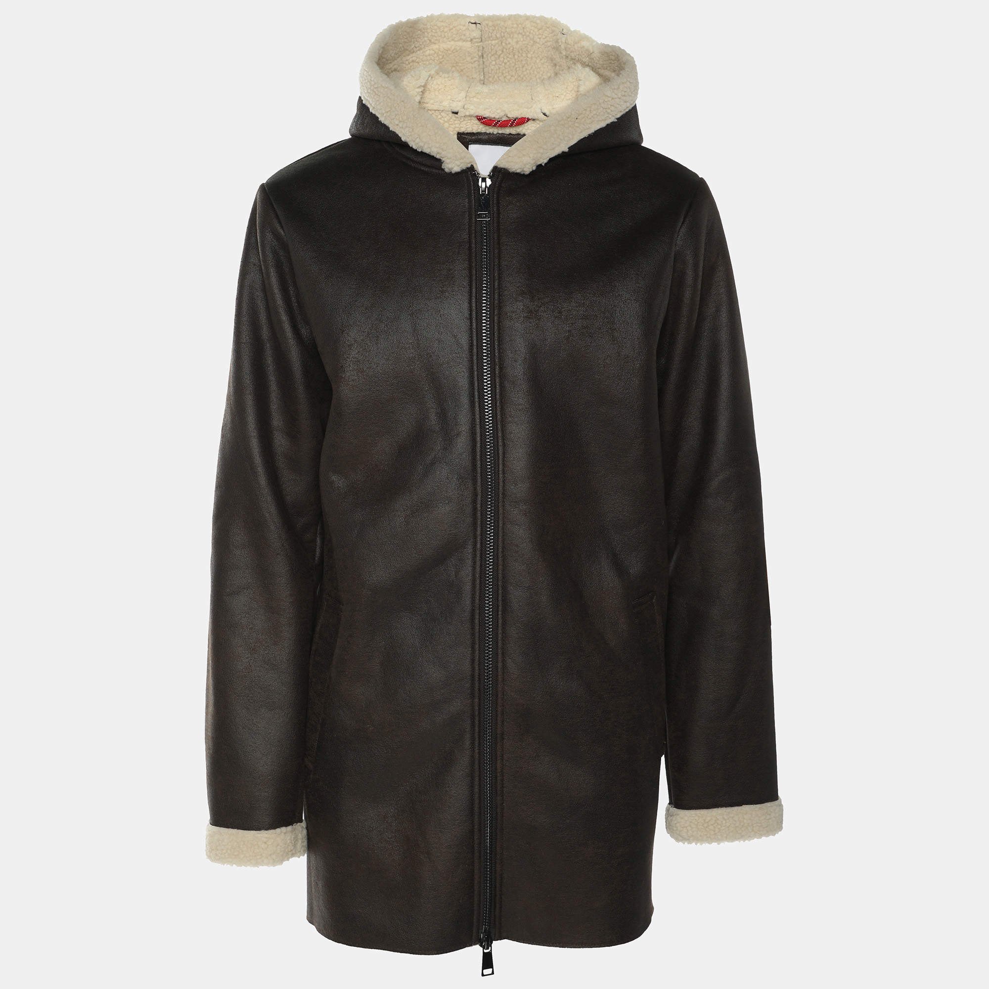 Atpco Brown Faux Leather Hoodie Jacket L