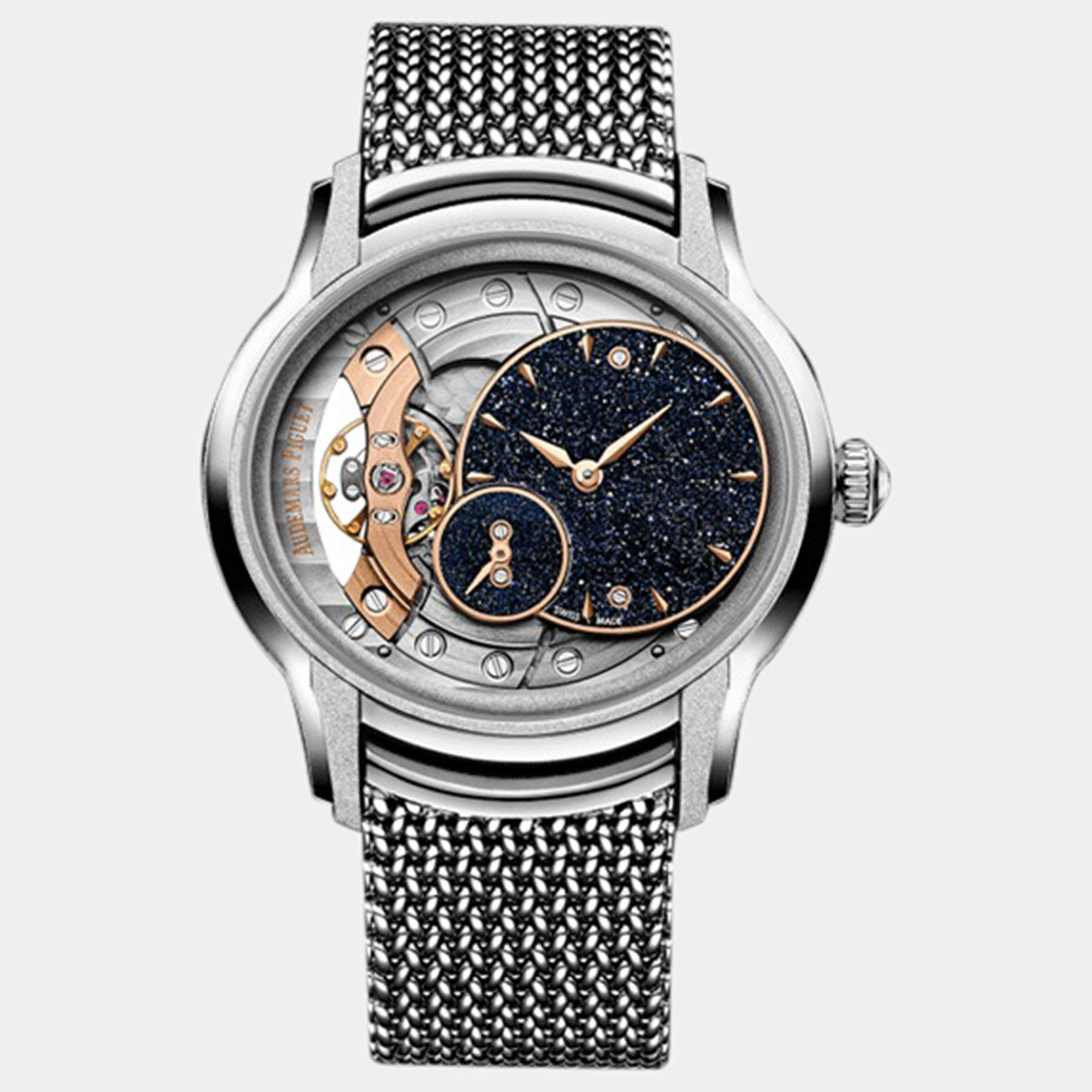 Pre Owned Audemars Piguet Millenary 77244Bc.Gg.1272Bc.01 Manual Winding Blue 18k White Gold Men's Wristwatch 39.5 mm