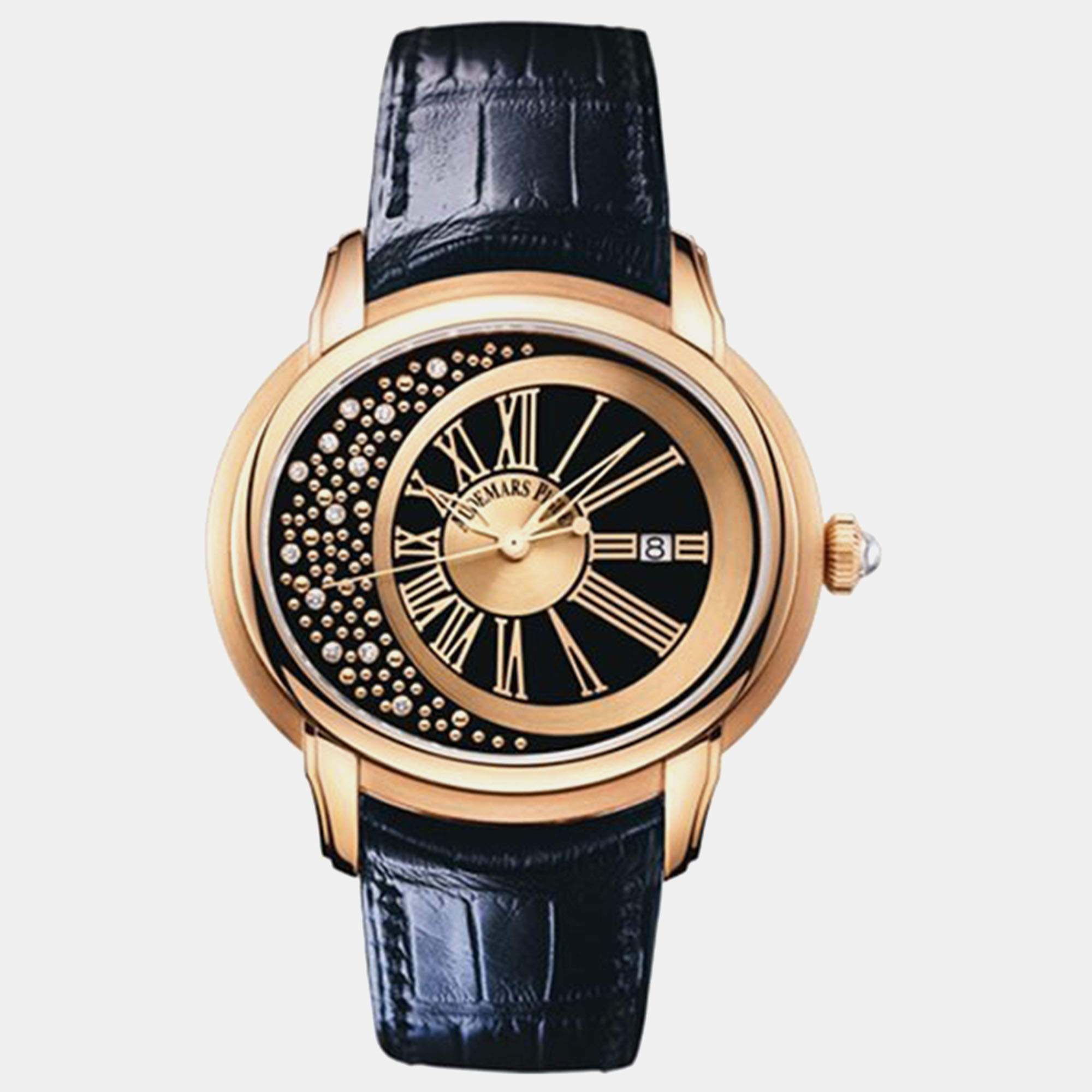 Pre Owned Audemars Piguet Millenary 15331OR.OO.D002CR.01 Automatic Black 18k Rose Gold Men's Wristwatch 45 mm