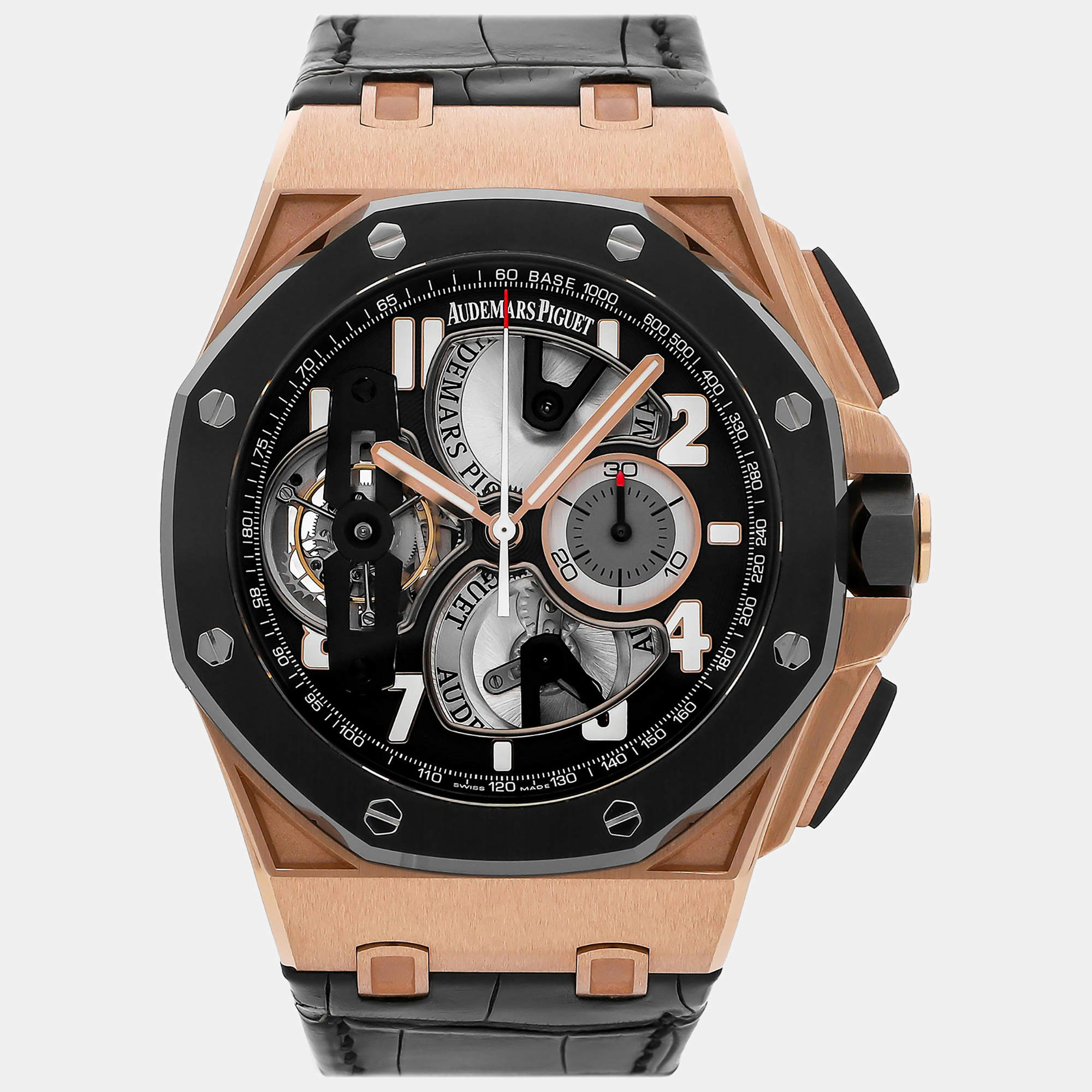 Audemars Piguet Black 18k Rose Gold Royal Oak Offshore Manual Winding Men's Wristwatch 44 mm