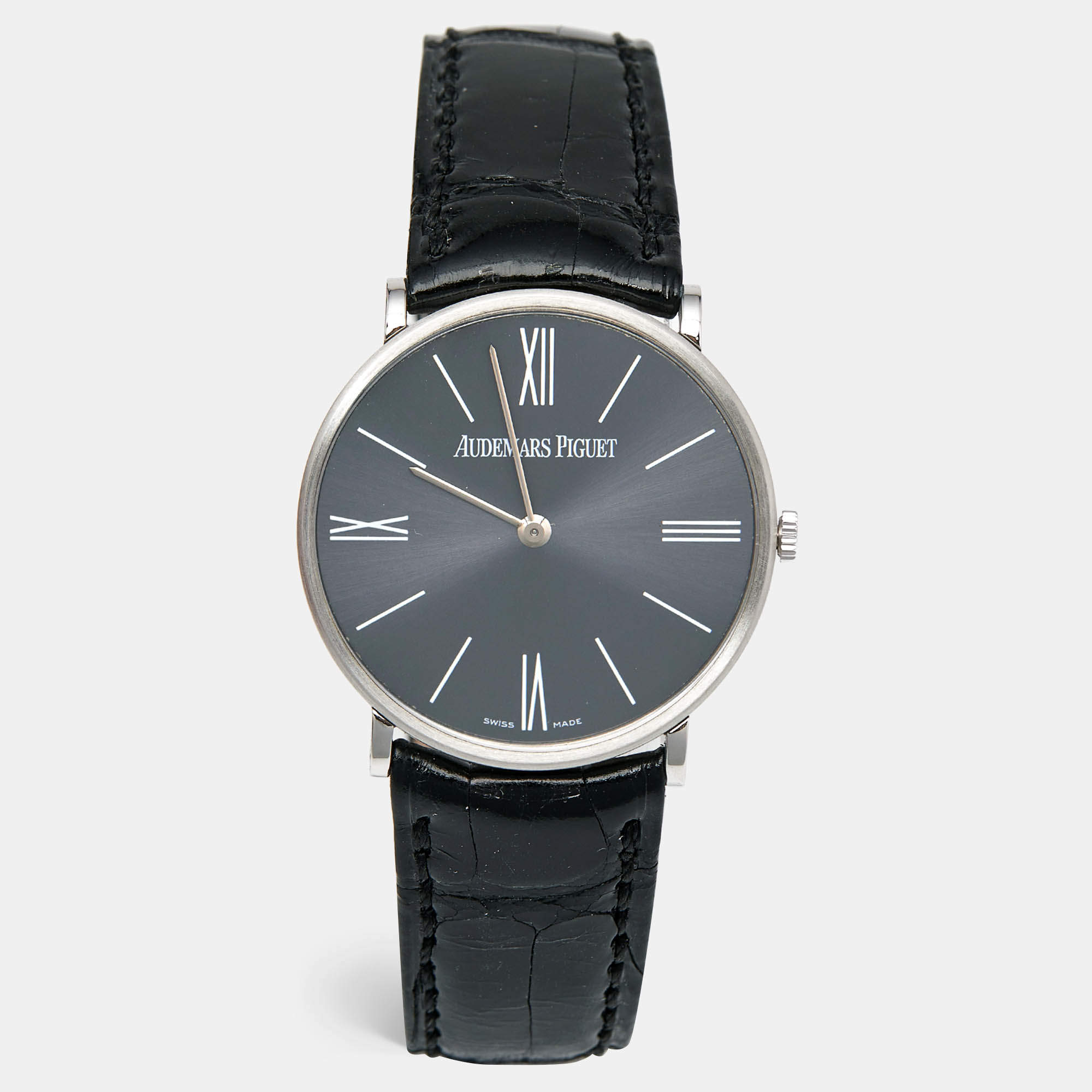 Audemars Piguet Grey Platinum Alligator Leather Jules Audemars 14667PT.OO.A001CR.01 Men's Wristwatch 32 mm