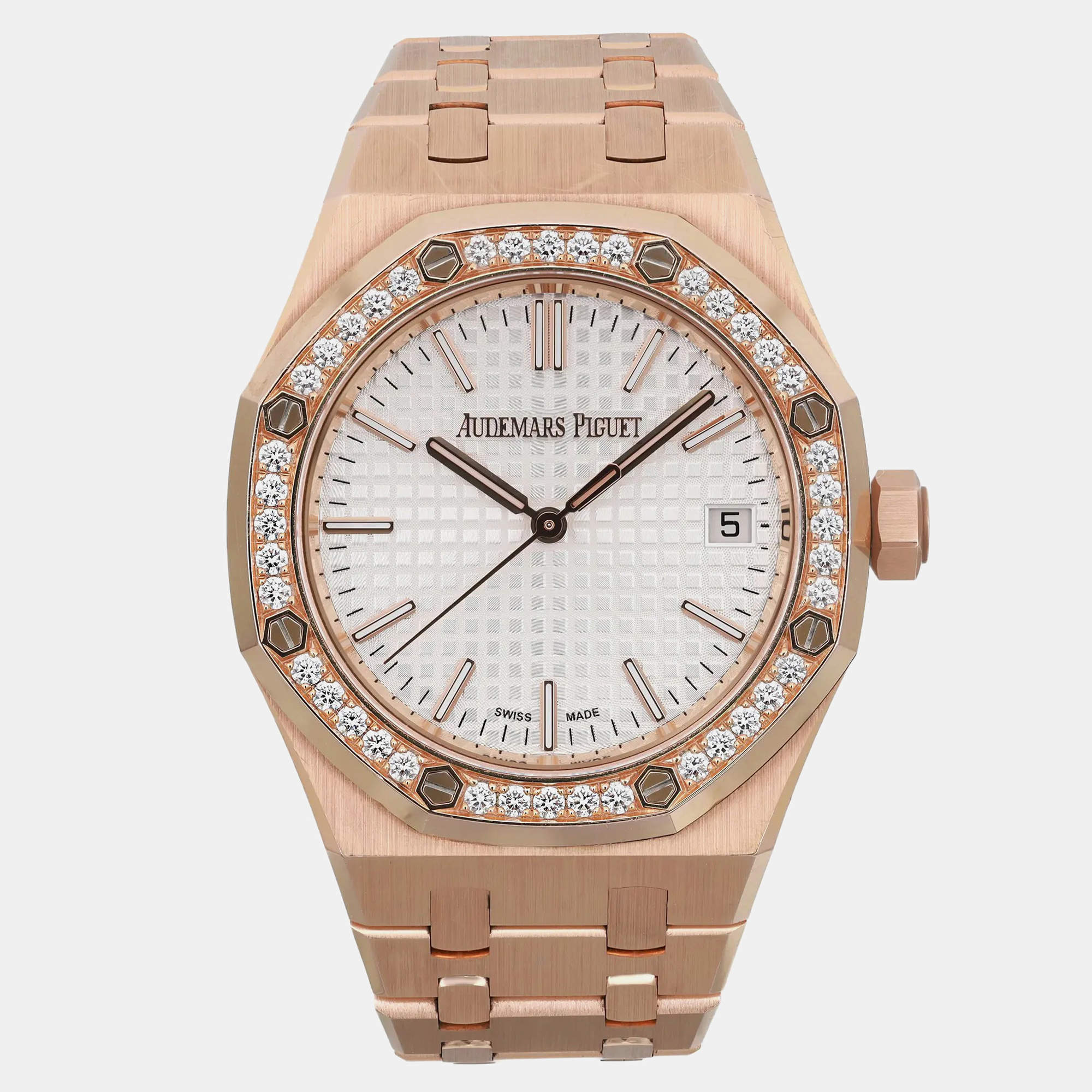 Audemars Piguet Silver 18k Rose Gold Royal Oak 15551OR.ZZ.1356OR.01 Automatic Men's Wristwatch 37 mm