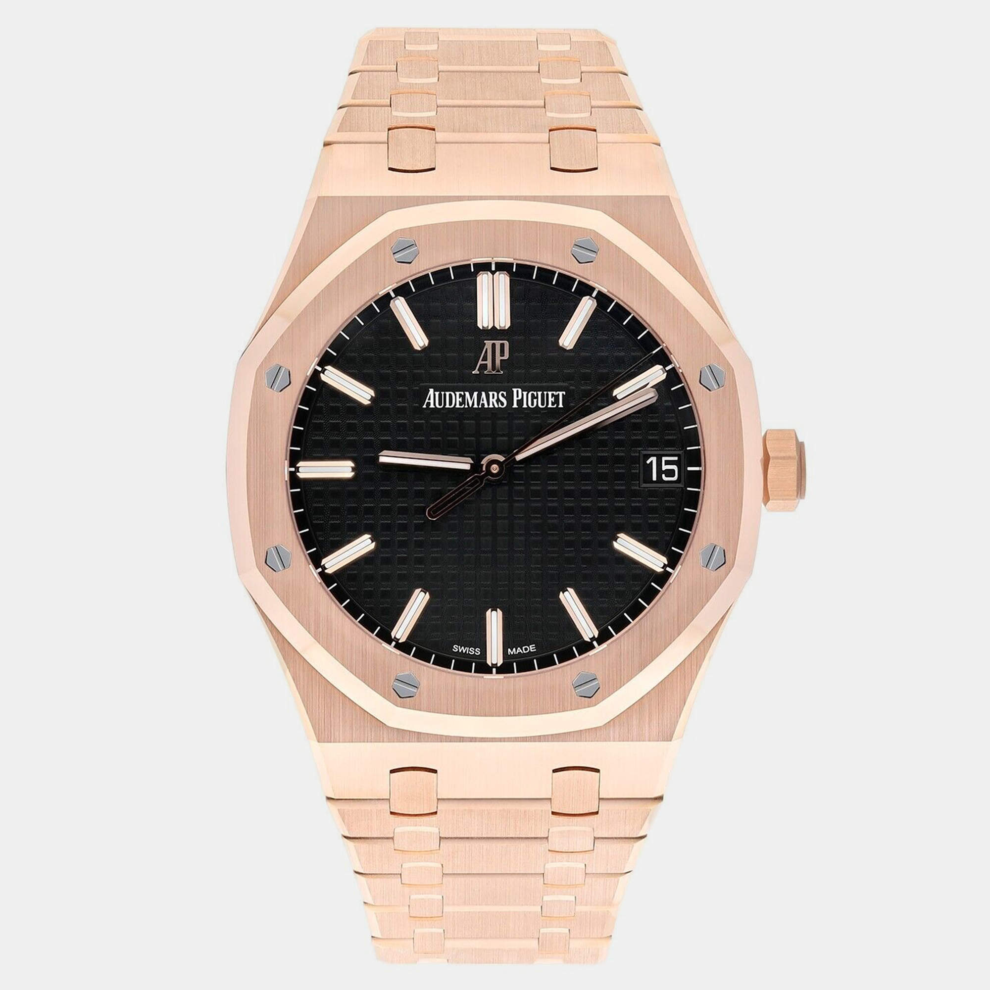 Pre Owned Audemars Piguet Royal Oak 15500OR.OO.1220OR.01 Automatic Black 18k Rose Gold Men's Wristwatch 41 mm