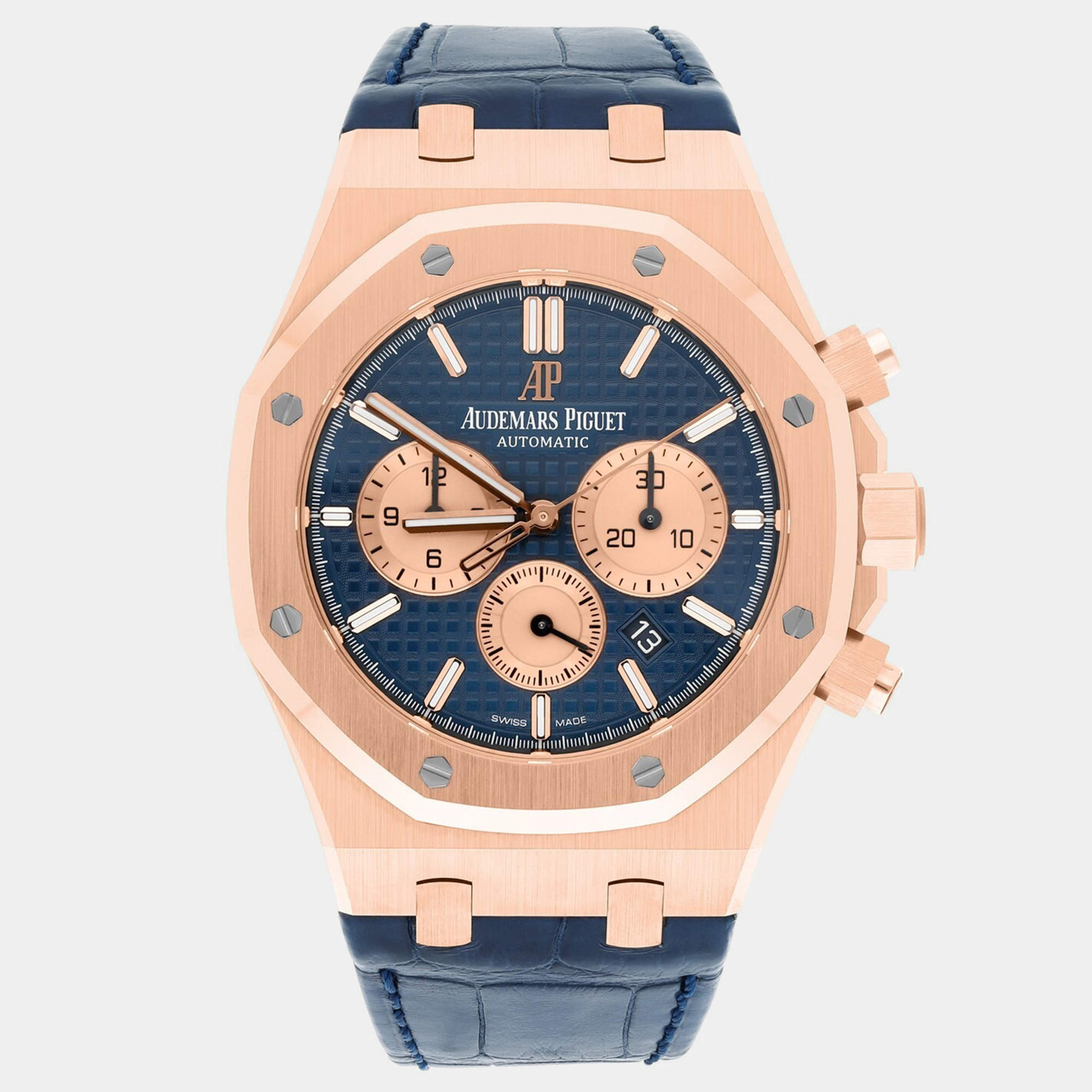Pre Owned Audemars Piguet Royal Oak 26331OR.OO.D315CR.01 Automatic Blue 18k Rose Gold Men's Wristwatch 41 mm