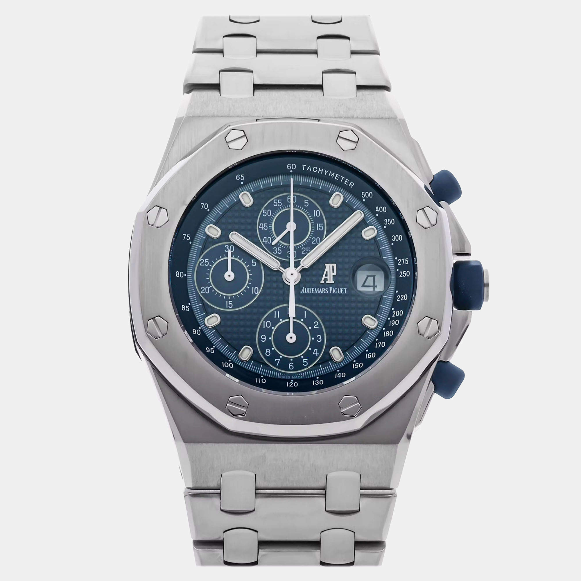 Pre Owned Pre-Owned Audemars Piguet Royal Oak Offshore Chronograph 25721ST.OO.1000ST.01 Blue/Grey Automatic Stainless Steel Men's Wristwatch 42 mm