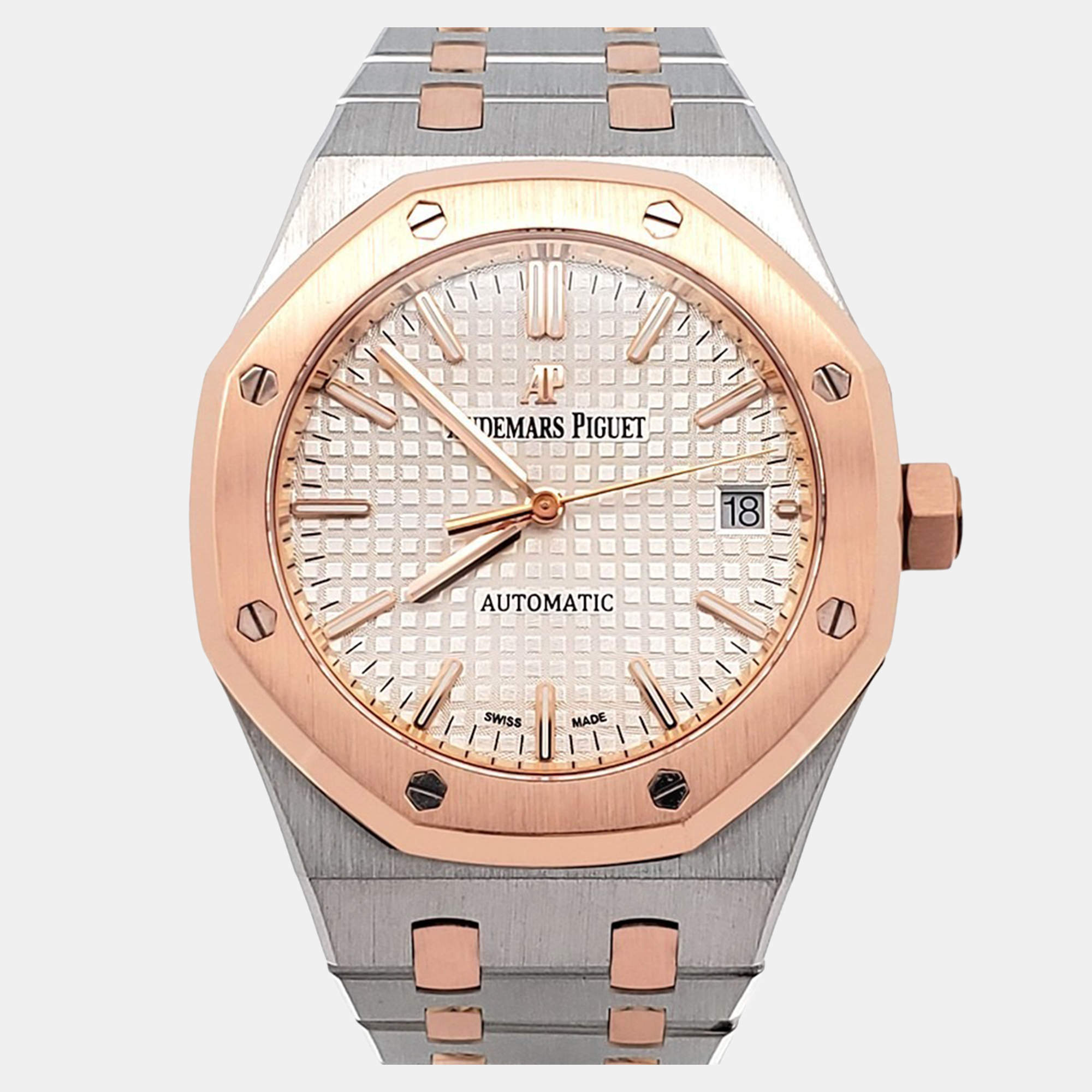 Pre Owned Audemars Piguet Royal Oak 15450SR Automatic Silver 18k Rose Gold Stainless Steel Men's Wristwatch 37 mm