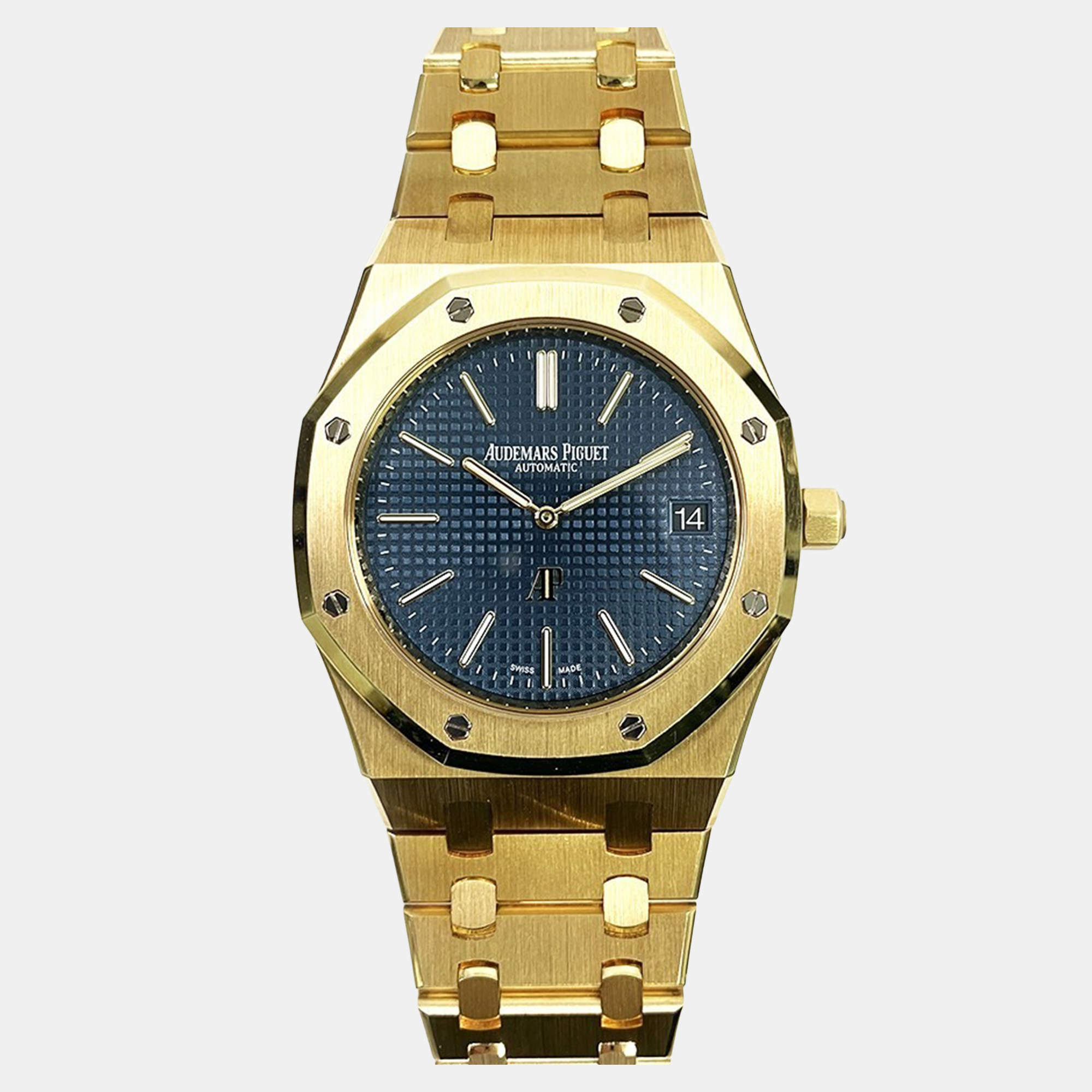 Pre Owned Audemars Piguet Royal Oak 15202BA Automatic Blue 18k Yellow Gold Men's Wristwatch 39 mm