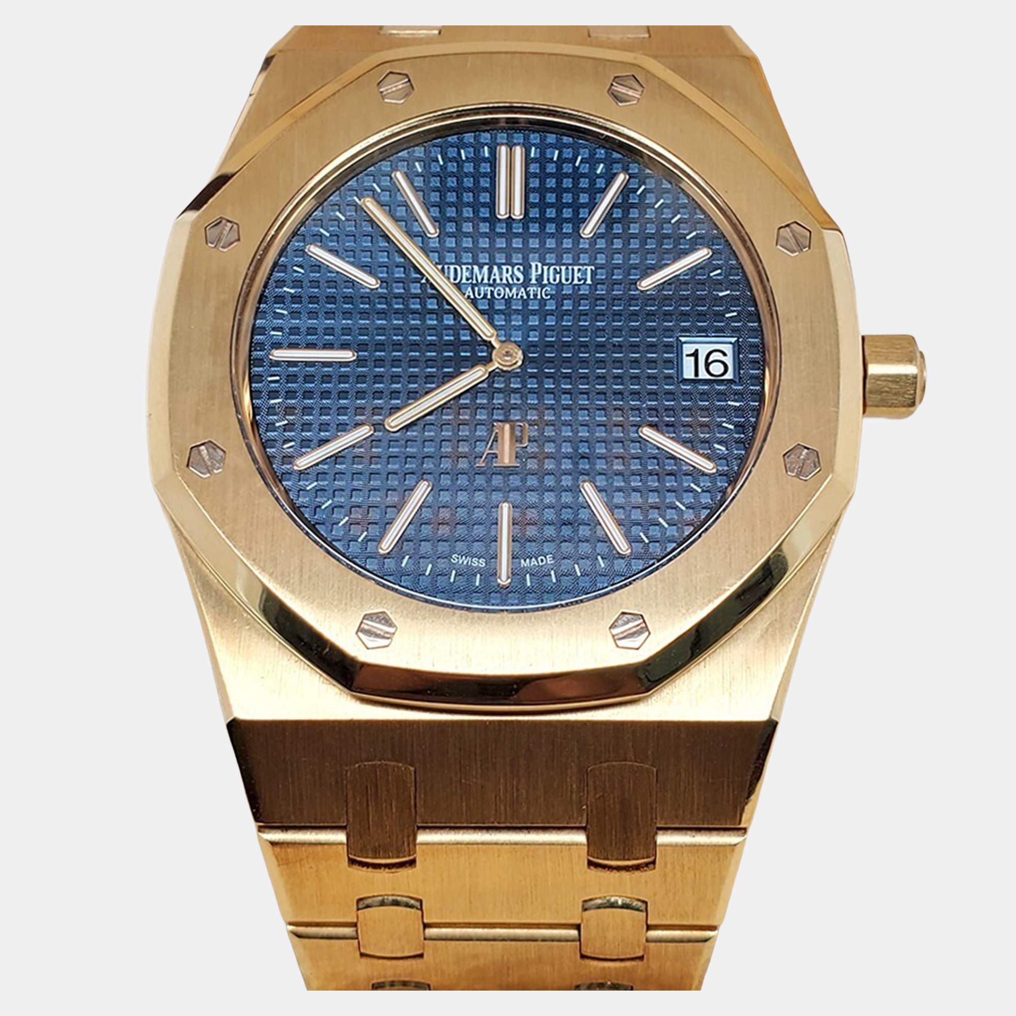 Pre Owned Audemars Piguet Royal Oak 15202BA Automatic Blue 18k Yellow Gold Men's Wristwatch 39 mm