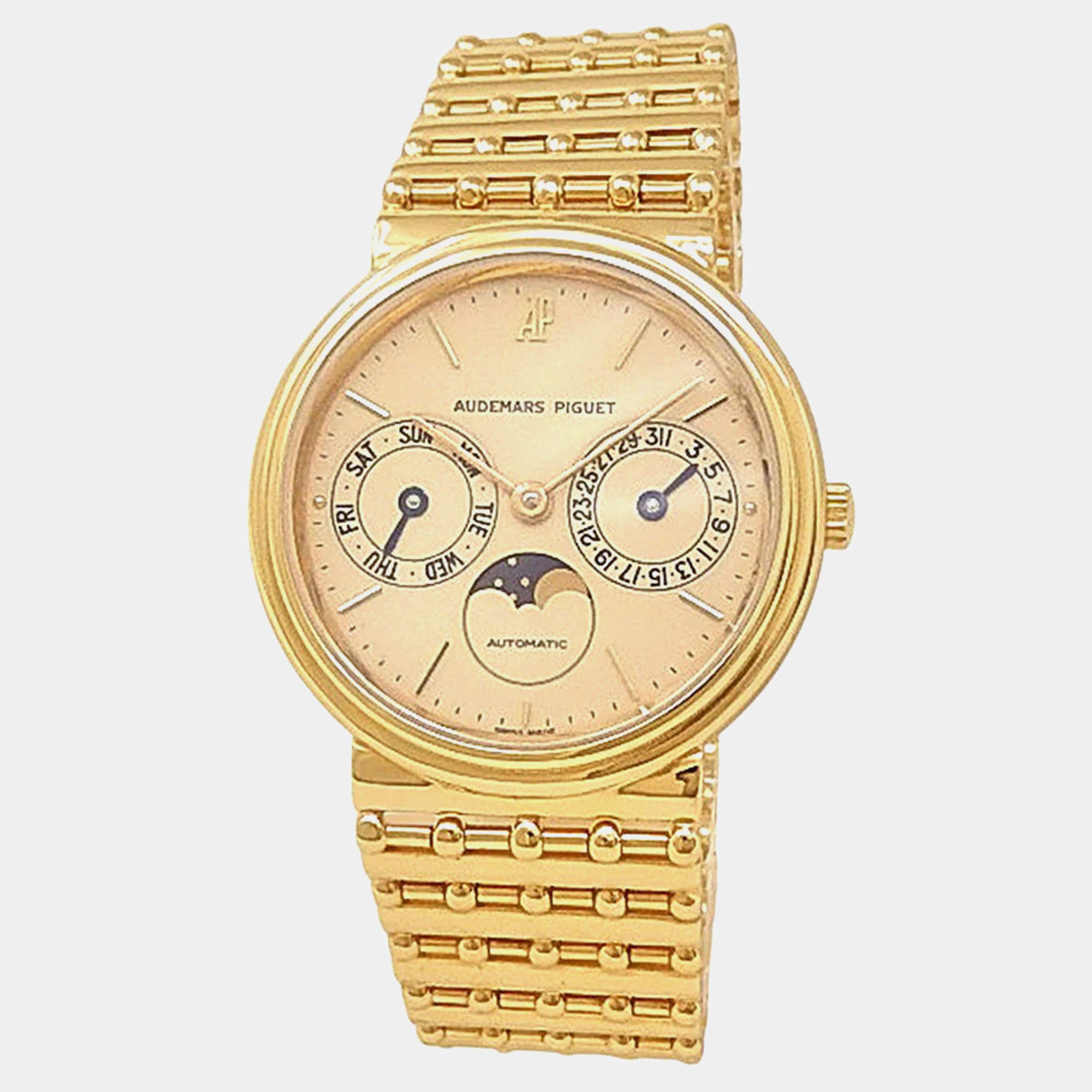 Pre Owned Audemars Piguet Moonphase 25588BA Automatic Champagne Dial 18k Yellow Gold Men's Wristwatch 33mm