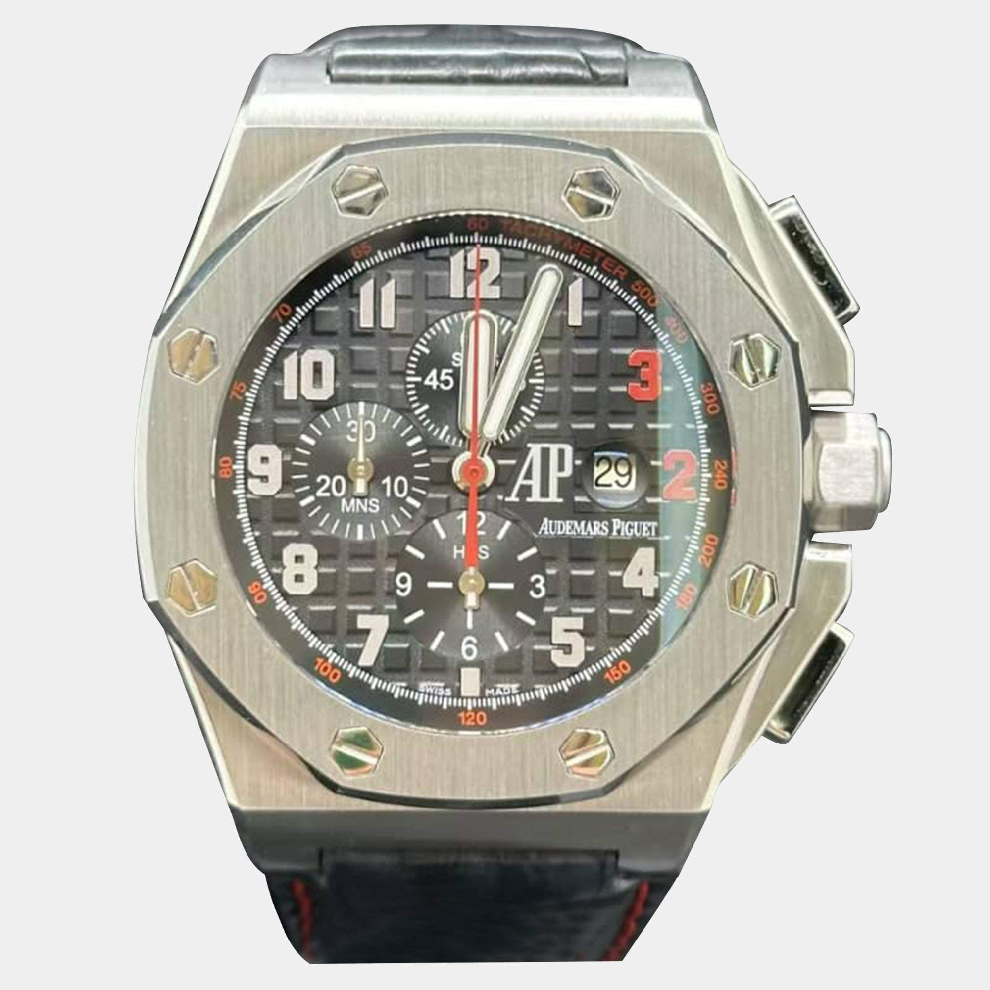 مملوكة مسبقًا Audemars Piguet Royal Oak Offshore Chronograph Shaquille O'Neal 26133ST Black Dial Stainless Steel Men's Wristwatch 48 mm