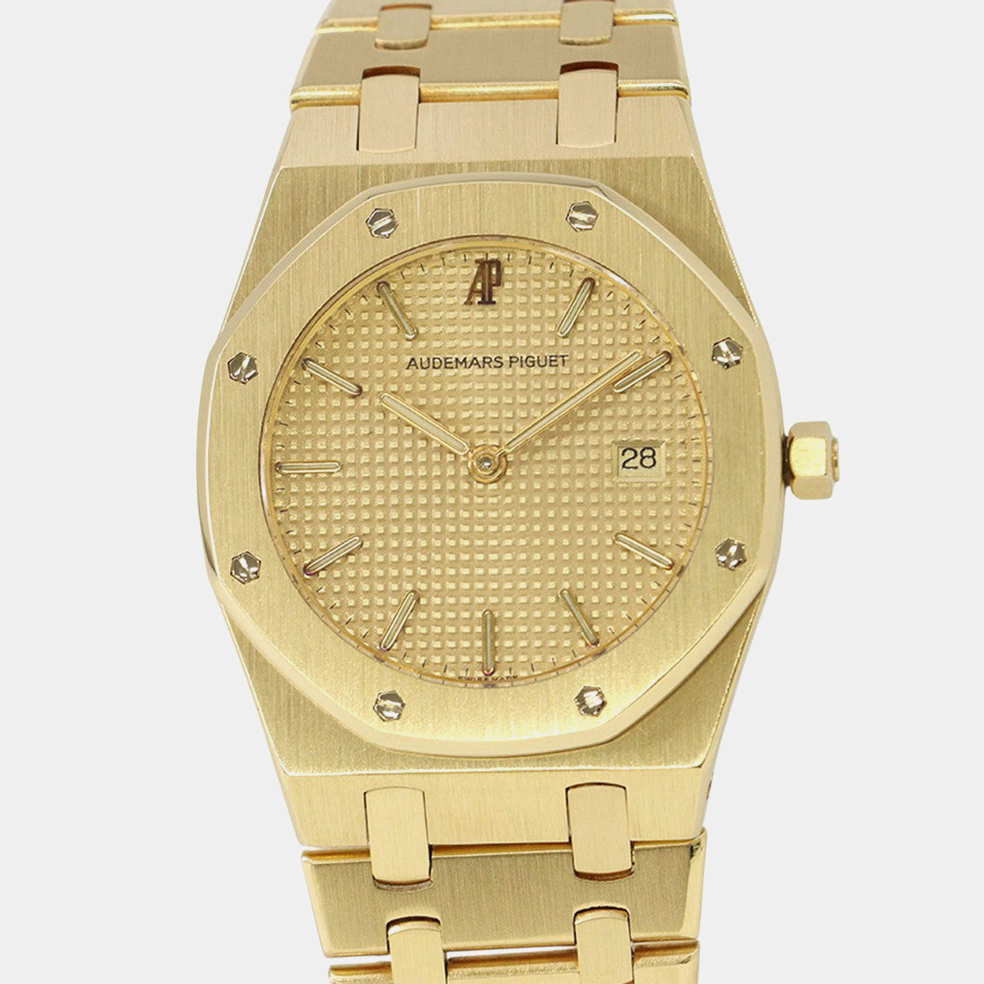 Pre Owned Audemars Piguet Royal Oak 56175BA.OO.0789BA.02 Quartz Champagne 18k Yellow Gold Men's Wristwatch 33 mm