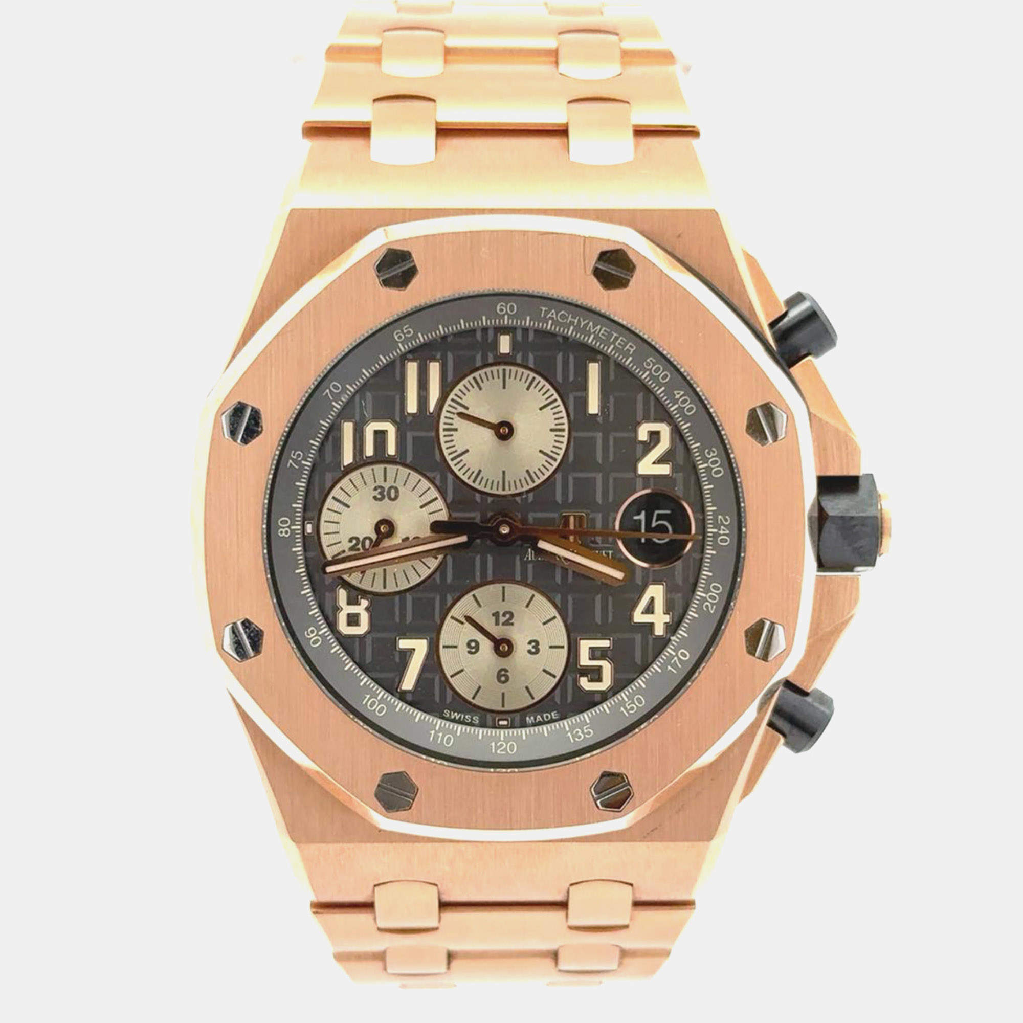 Pre Owned Audemars Piguet Royal Oak Offshore Chronograph 26470OR.OO.1000OR.02 Grey Automatic Chronograph 18k Rose Gold Men's Wristwatch 42 MM