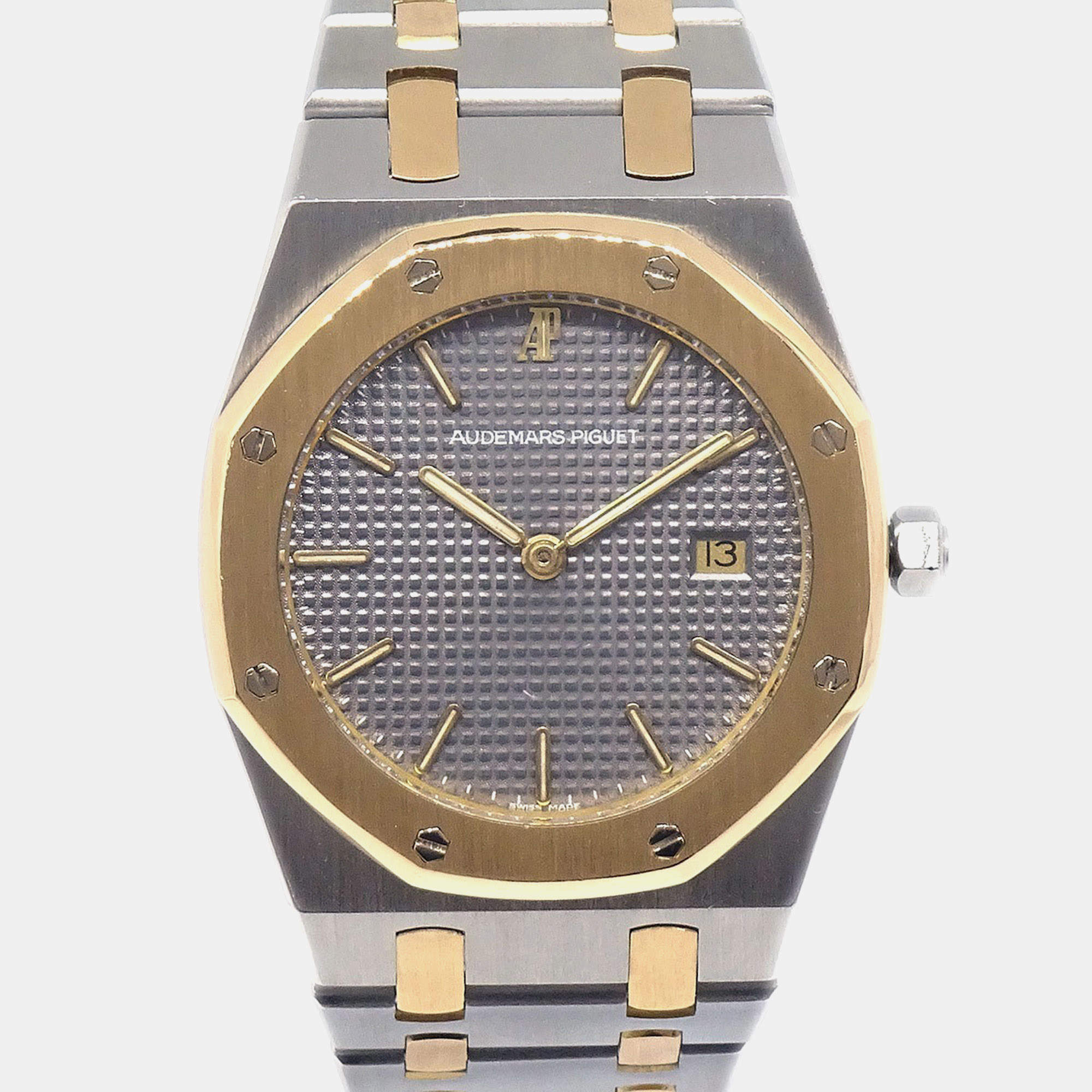Pre Owned Audemars Piguet Royal Oak 56143SA Grey 18K Yellow Gold, Stainless Steel Quartz Men's Wristwatch 33 mm