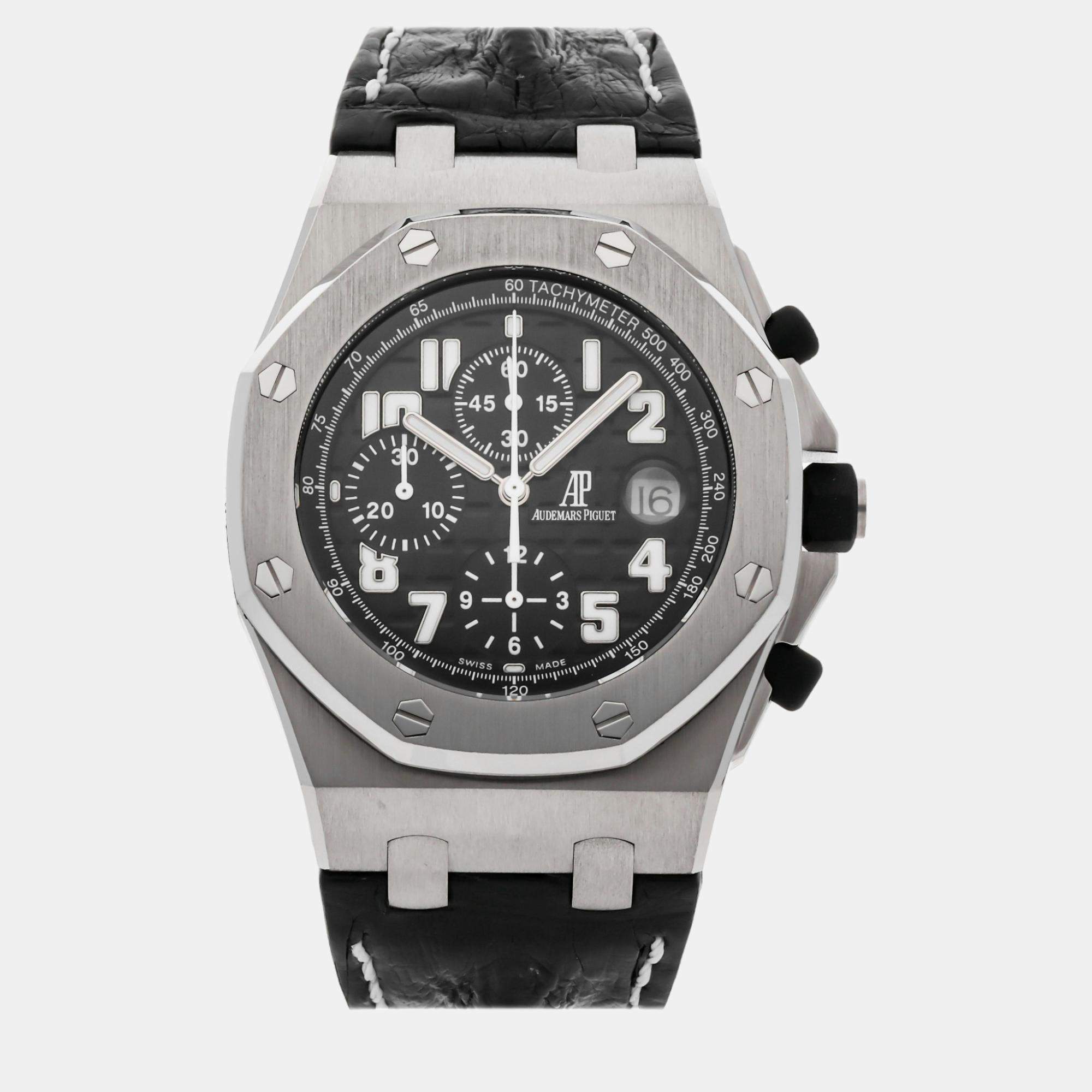 Pre Owned Audemars Piguet Black Stainless Steel Royal Oak Offshore  Automatic Men's Wristwatch 42 mm