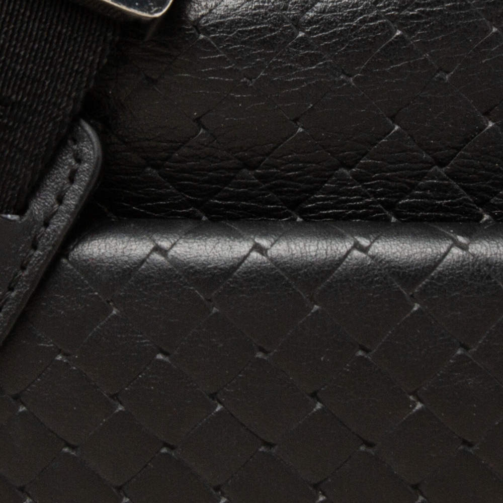 Pre Owned Baldinini Black Woven Embossed Leather Lock Laptop Briefcase 