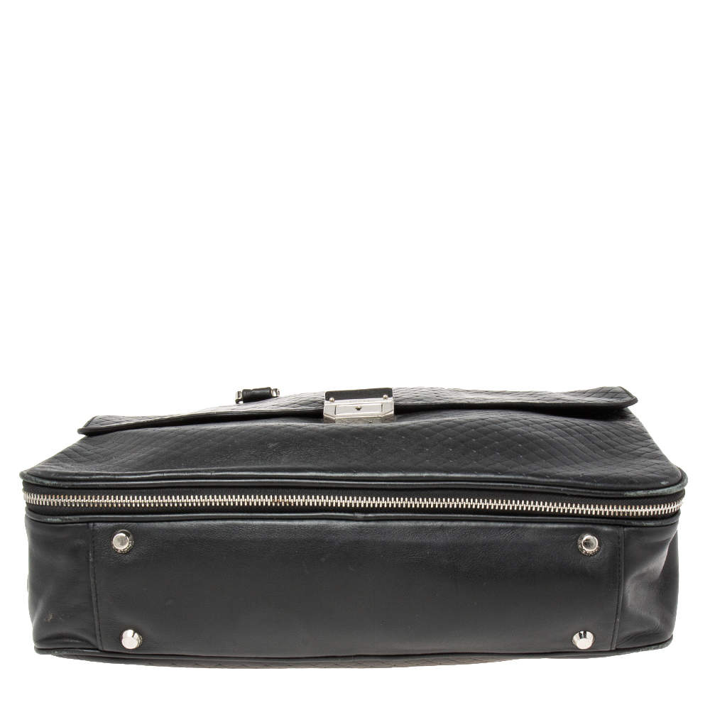 Pre Owned Baldinini Black Woven Embossed Leather Lock Laptop Briefcase 