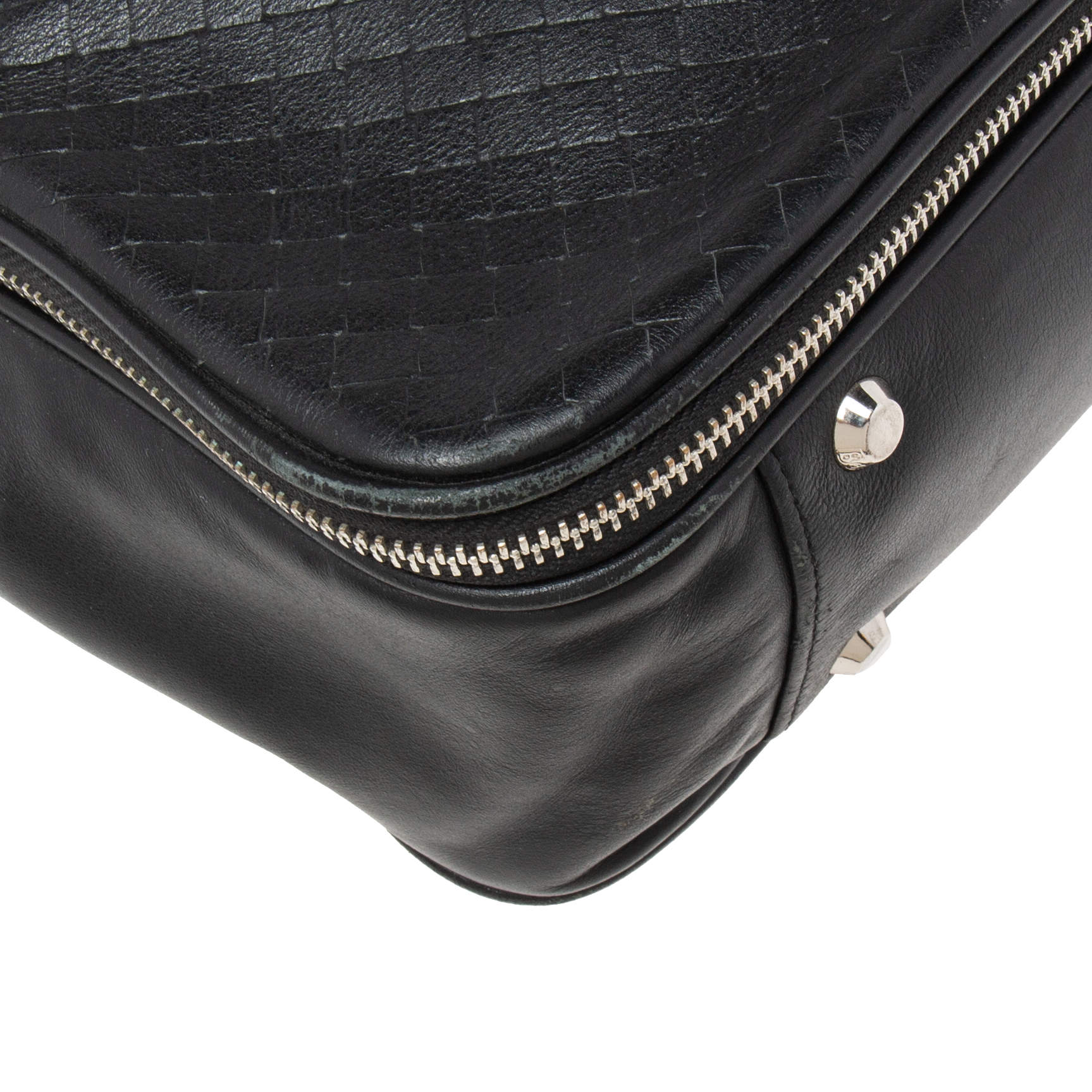 Pre Owned Baldinini Black Woven Embossed Leather Lock Laptop Briefcase 